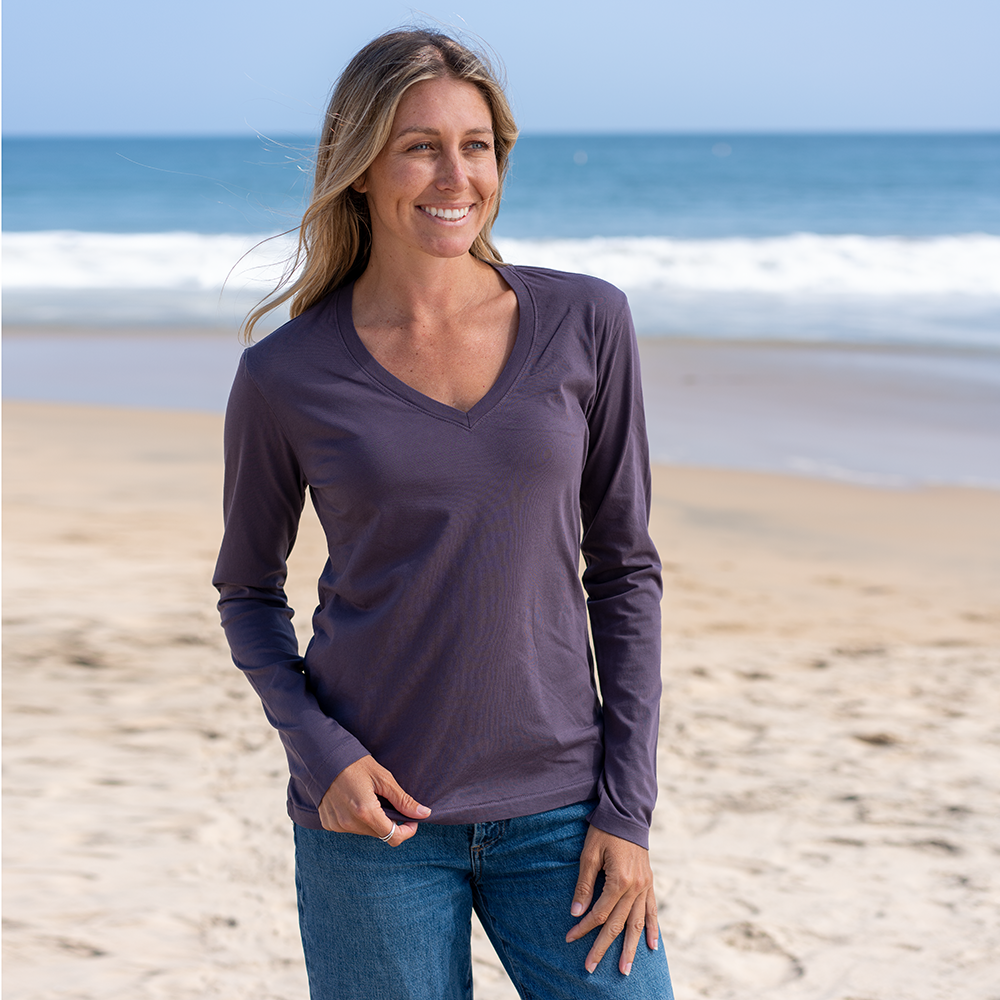 #color_faded-purple Womens Long Sleeve V Neck Front