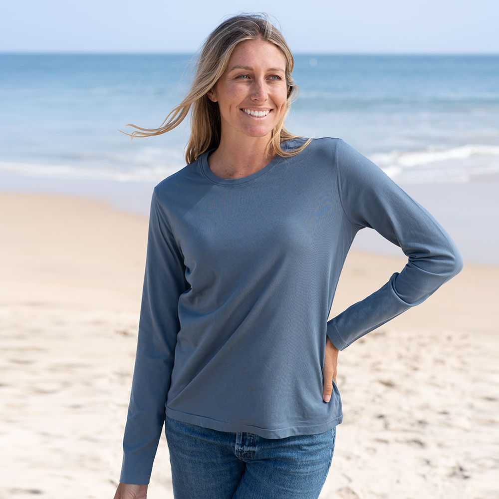 #color_dusk-blue organic cotton Long Sleeve crewneck t-shirt front
