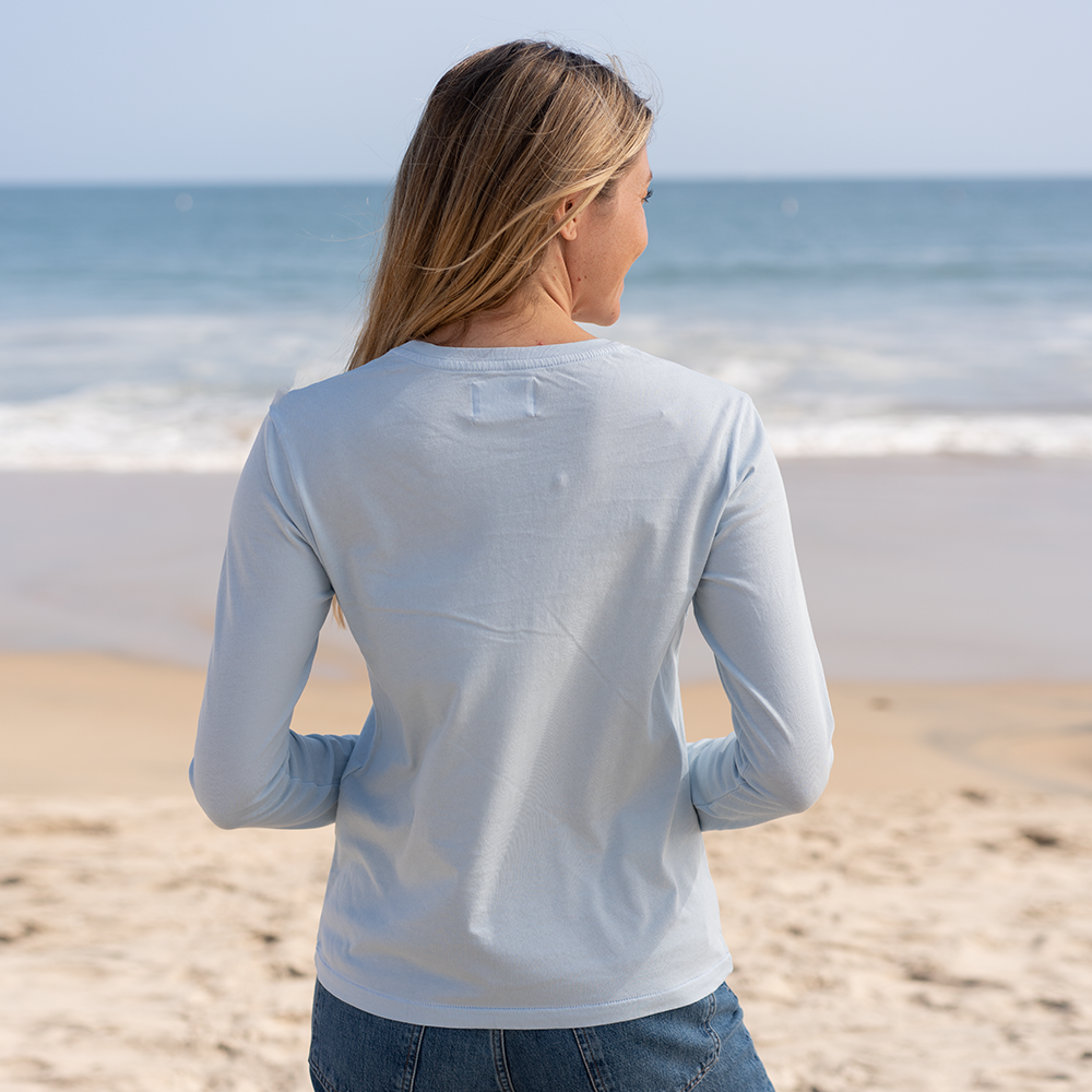 #color_sky-blue organic cotton Long Sleeve crewneck t-shirt Back