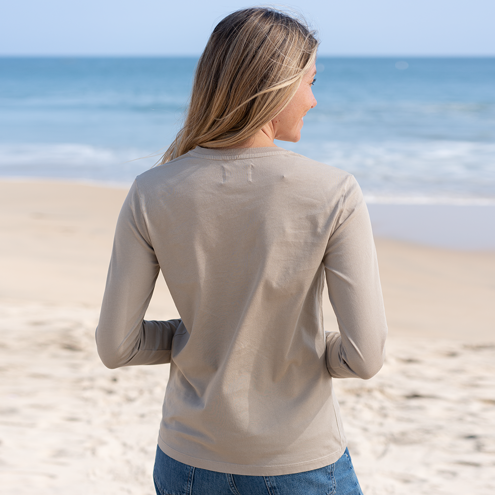 #color_sand organic cotton Long Sleeve crewneck t-shirt Back