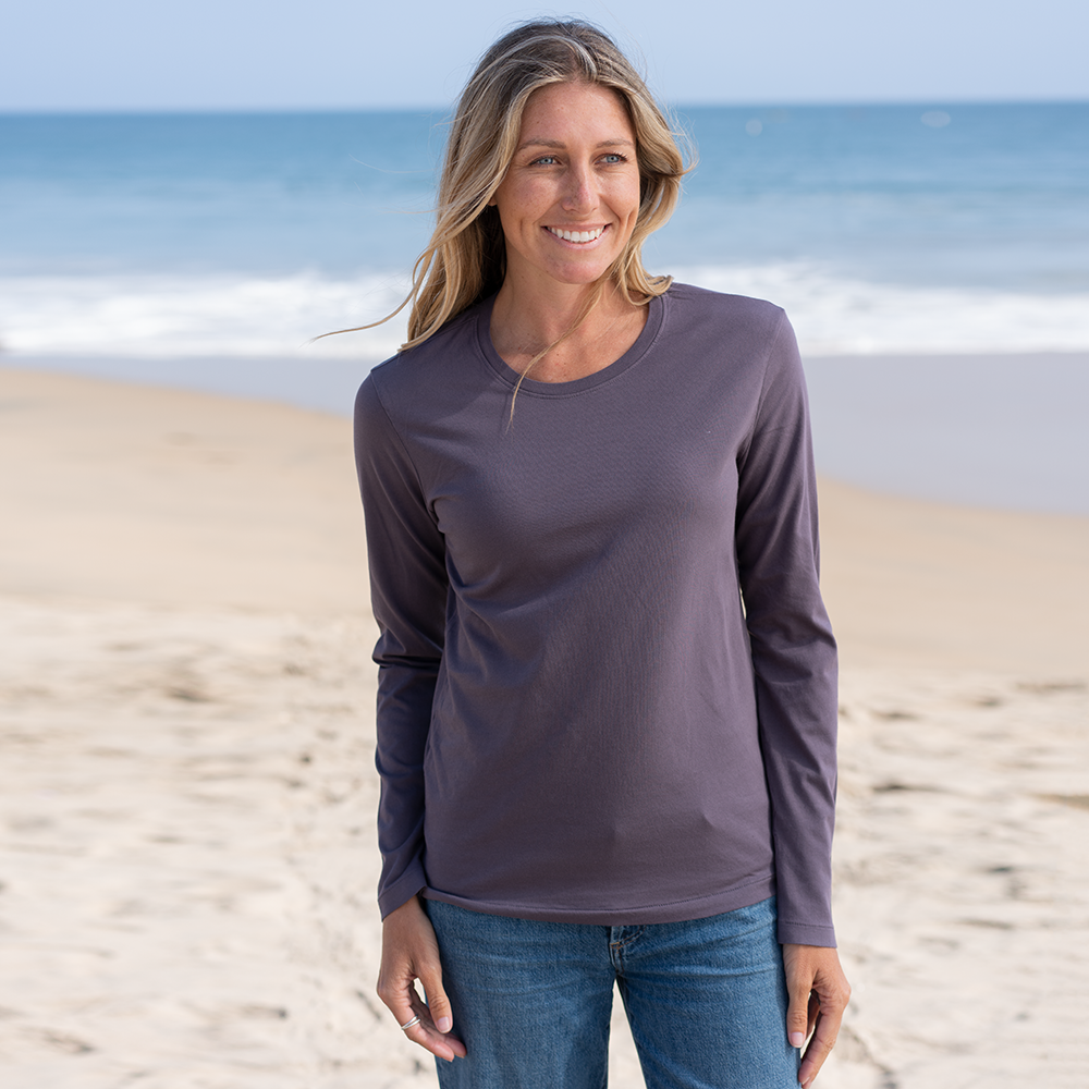 #color_faded-purple organic cotton Long Sleeve crewneck t-shirt  Front