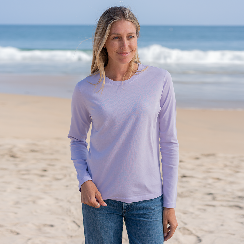 #color_pastel-lilac organic cotton Long Sleeve crewneck t-shirt  Front