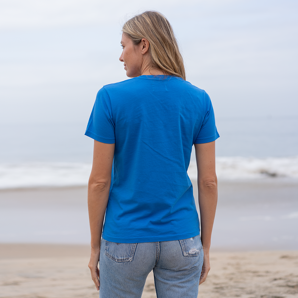 #color_royal-blue organic cotton V-Neck t-shirt back