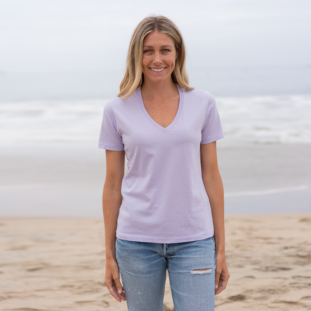 #color_pastel-lilac organic cotton V-Neck t-shirt 