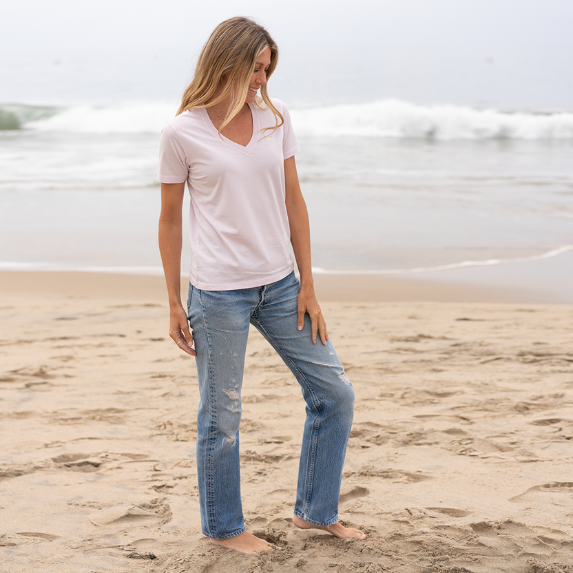 Women's Solid V-Neck T-Shirt | Short Sleeve