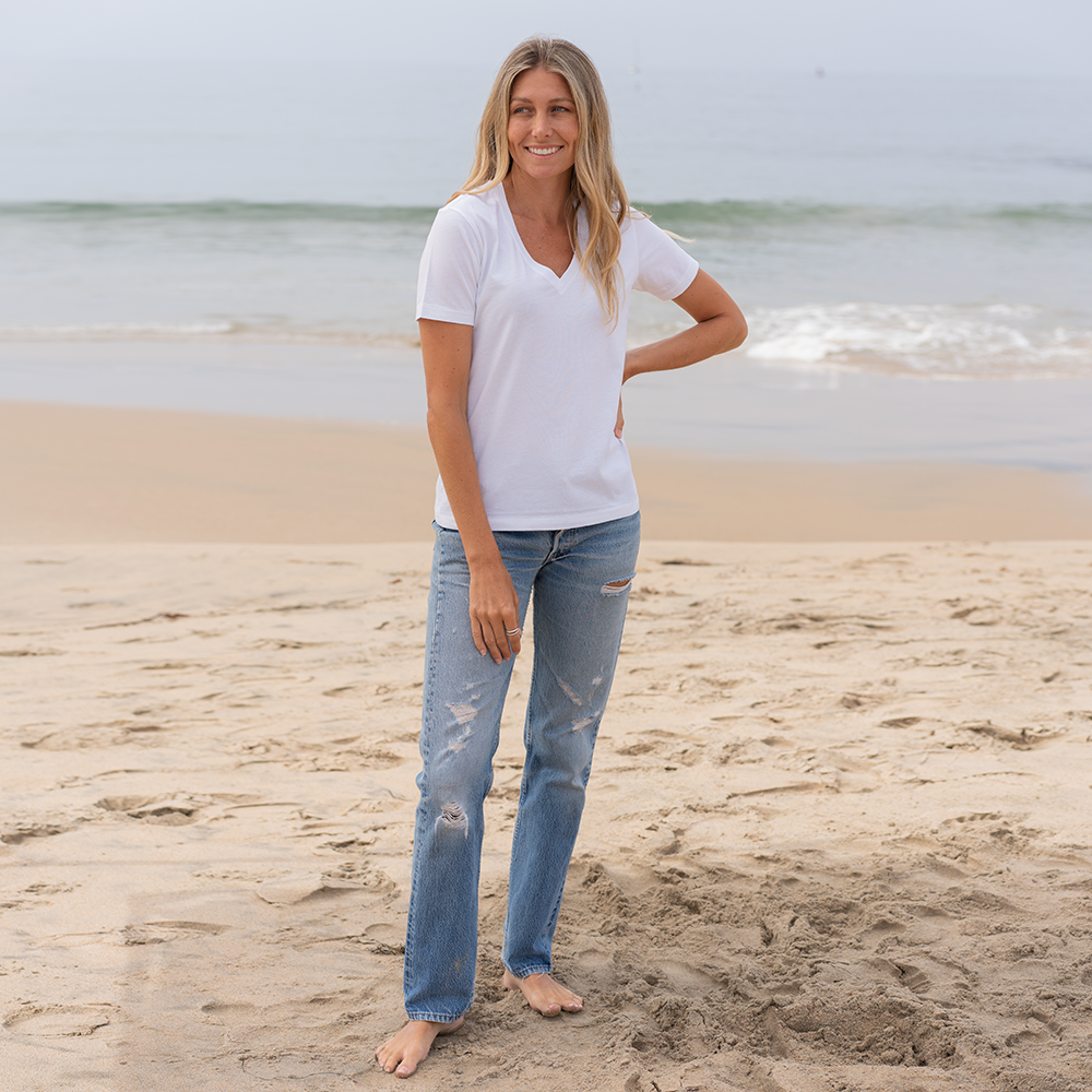 #color_white organic cotton V-Neck t-shirt Full