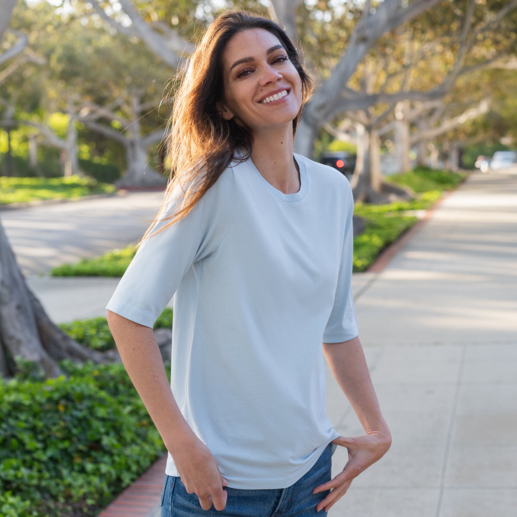 #color_sky-blue HW Elbow Sleeve Crew Neck