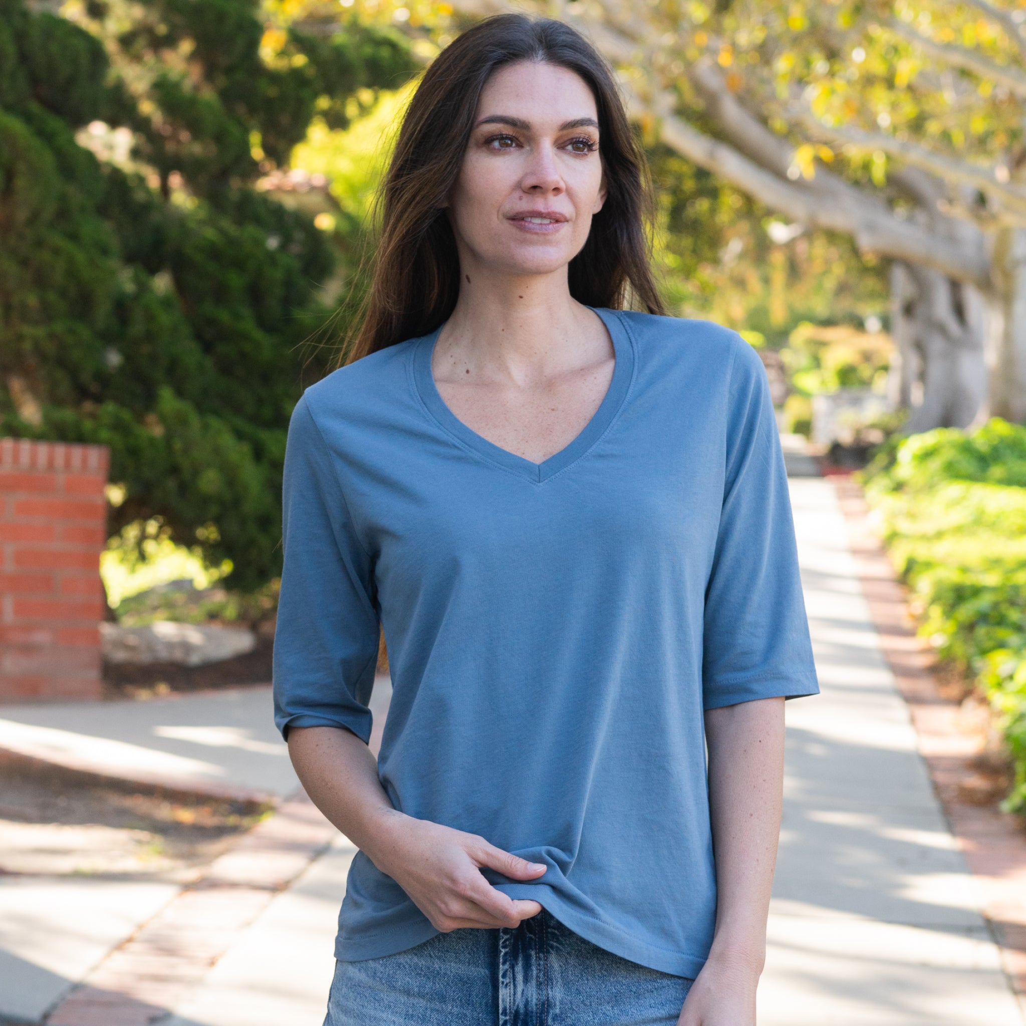 #color_dusk-blue HW Elbow V Neck