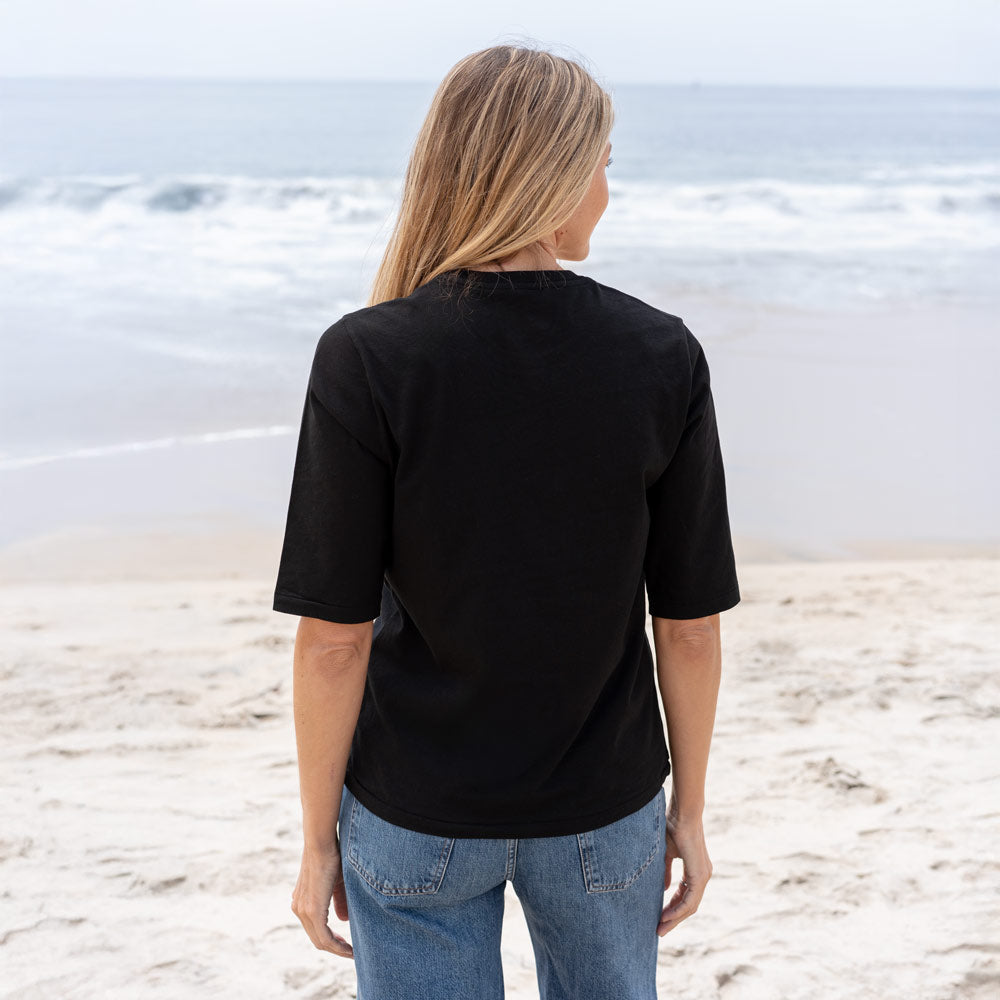 #color_black Womens Elbow Sleeve Crew Neck