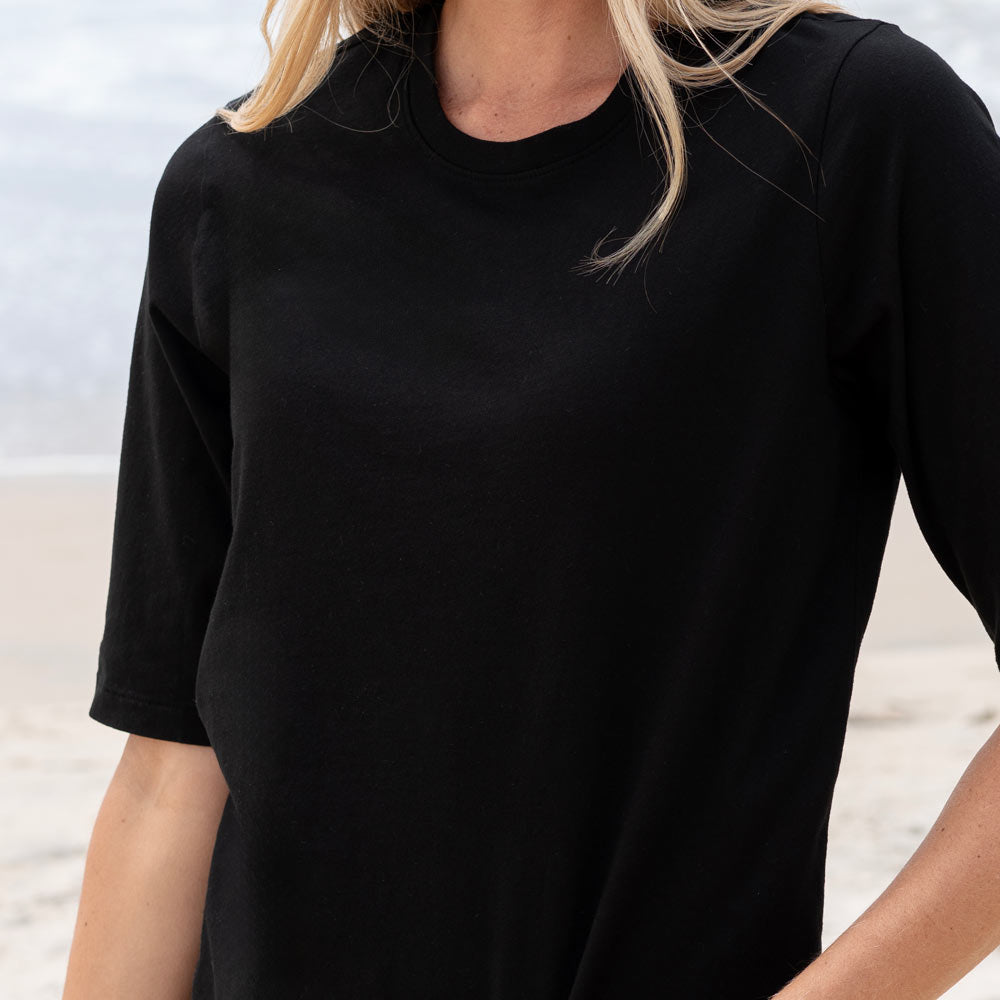 #color_black Womens Elbow Sleeve Crew Neck