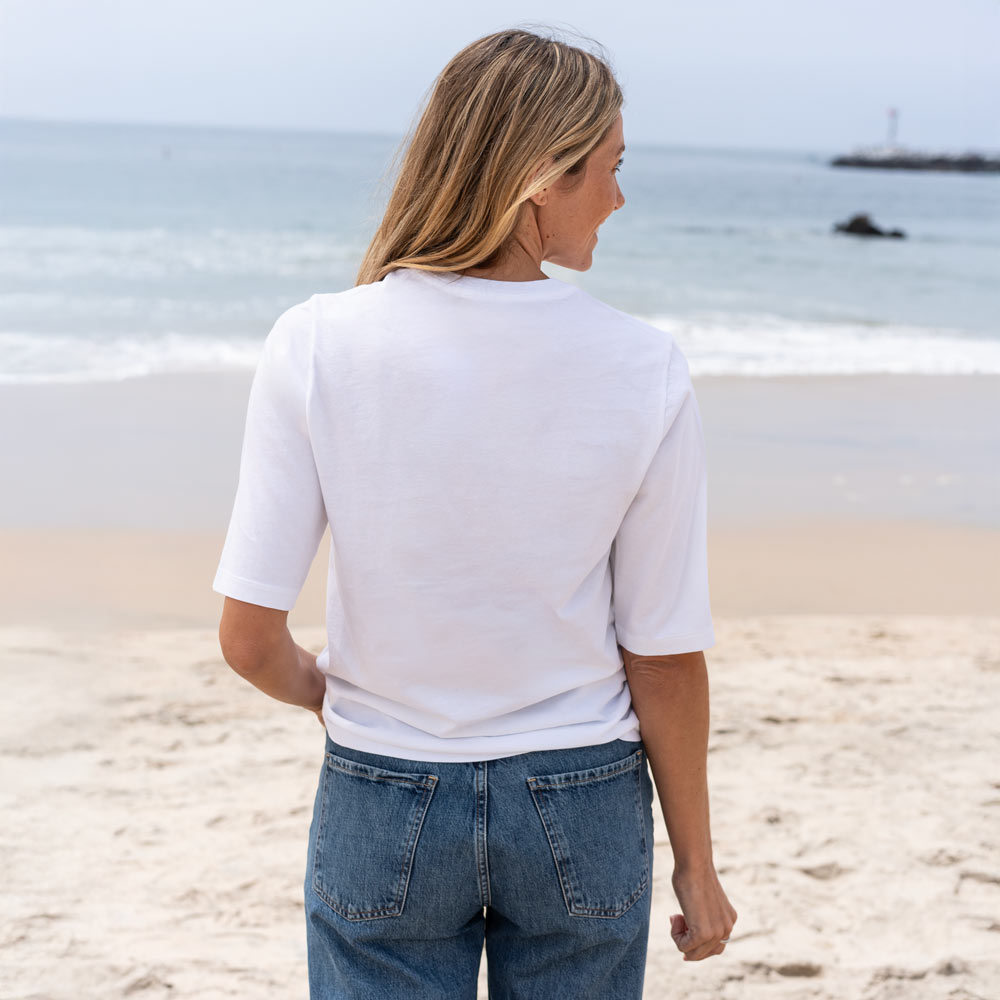 #color_white Womens Elbow Sleeve Crew Neck 