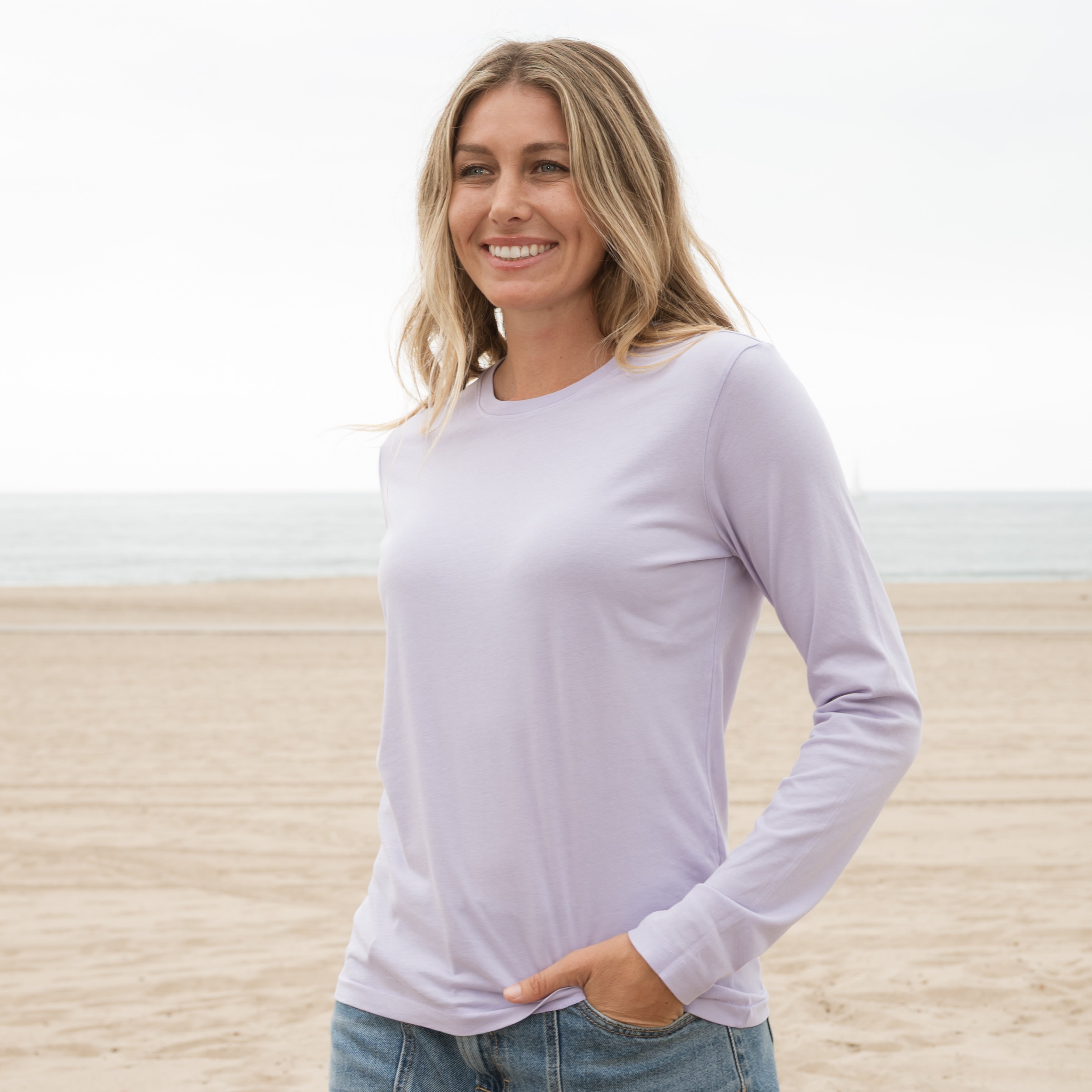 #color_pastel-lilac organic cotton Long Sleeve crewneck t-shirt Front