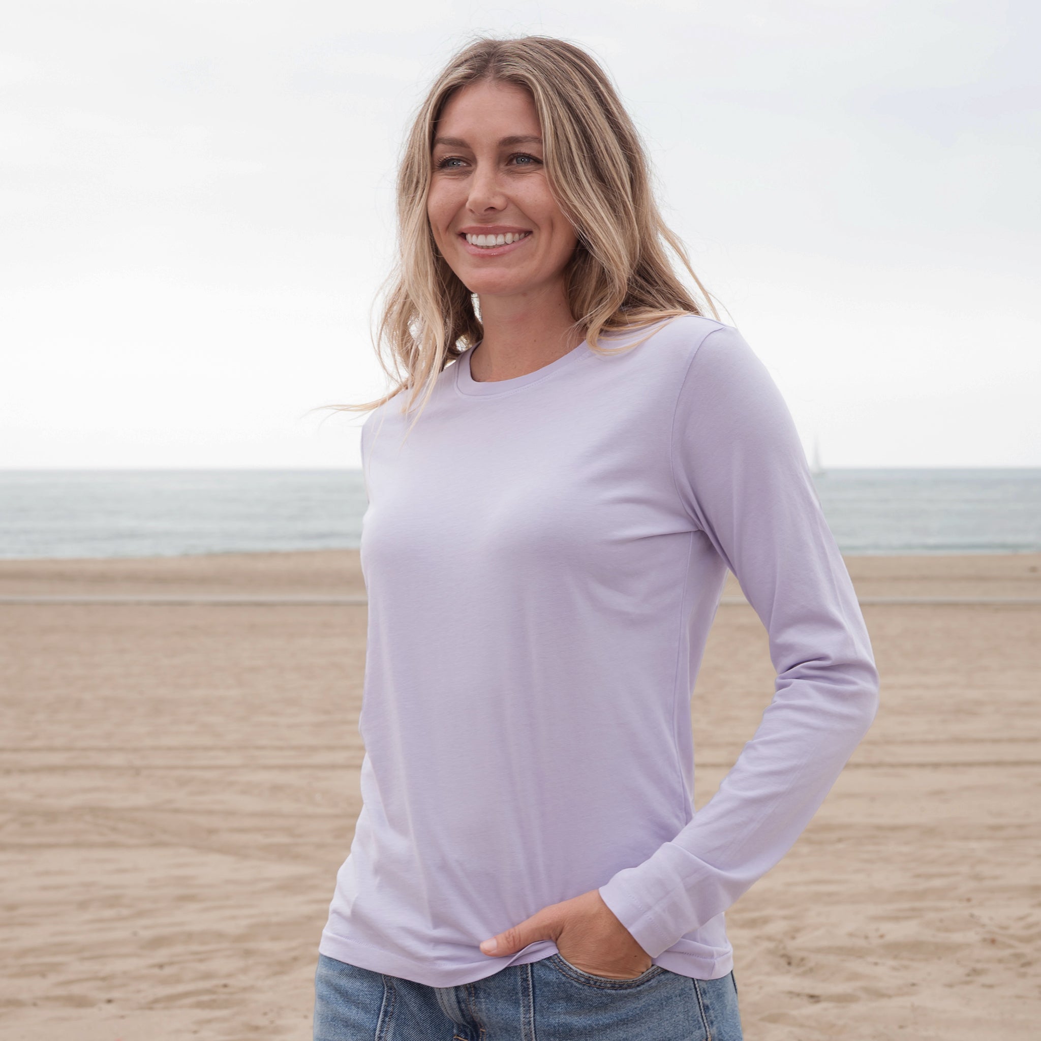 #color_pastel-lilac organic cotton Long Sleeve crewneck t-shirt
