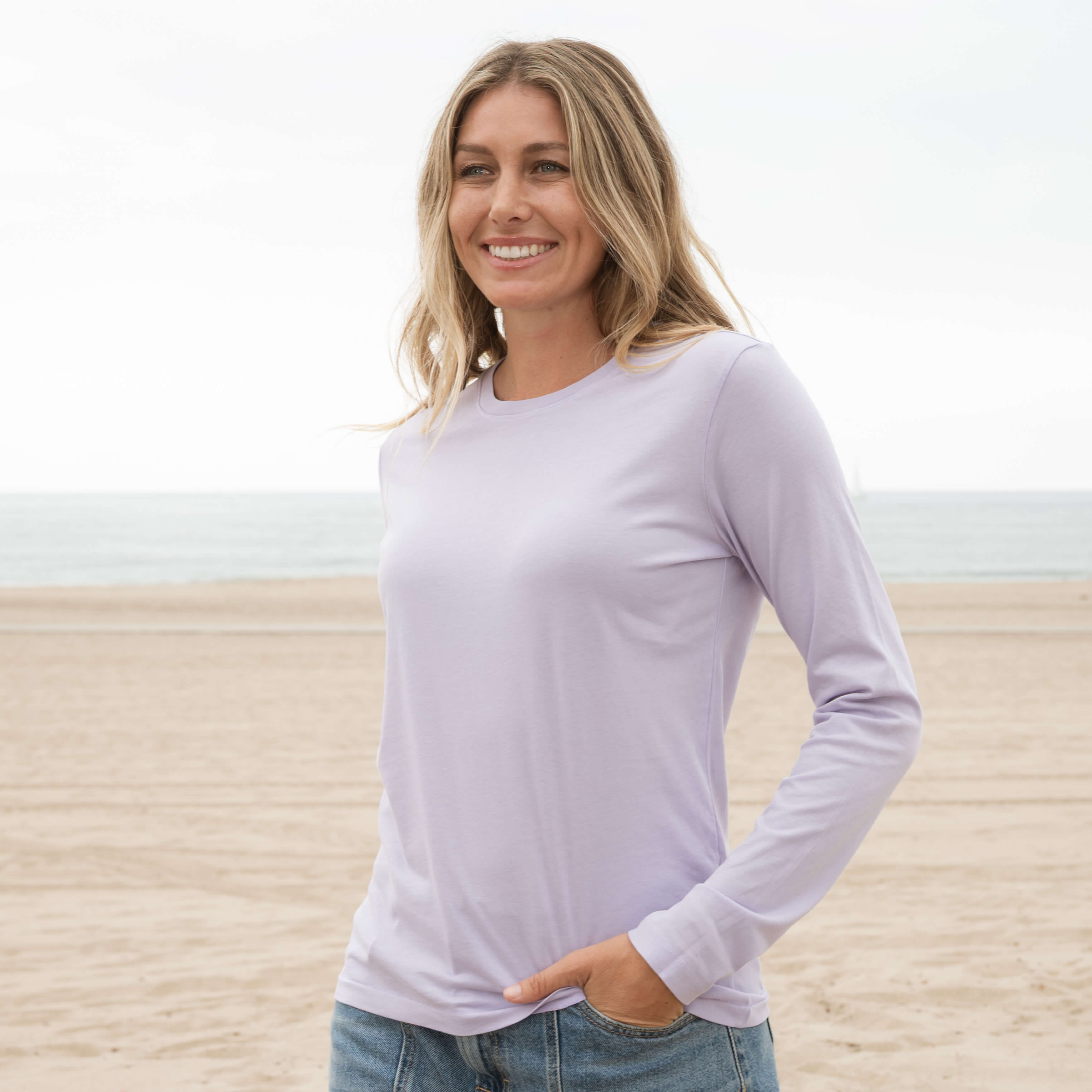 #color_pastel-lilac organic cotton Long Sleeve crewneck t-shirt  Front