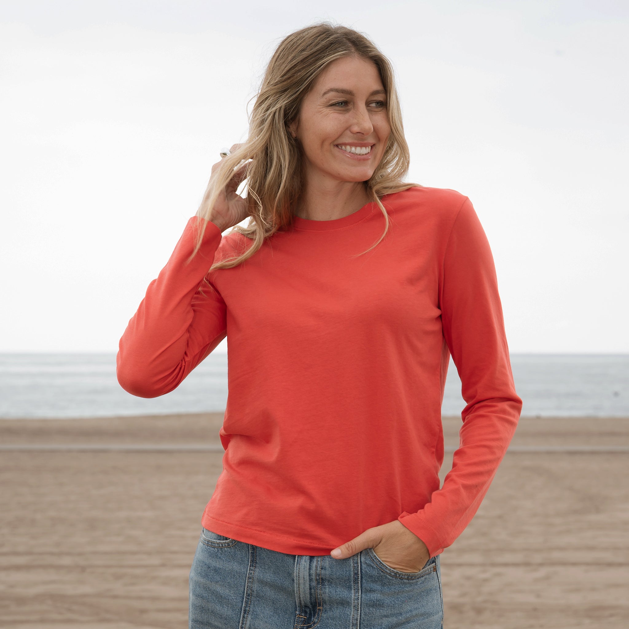 #color_red organic cotton Long Sleeve crewneck t-shirt