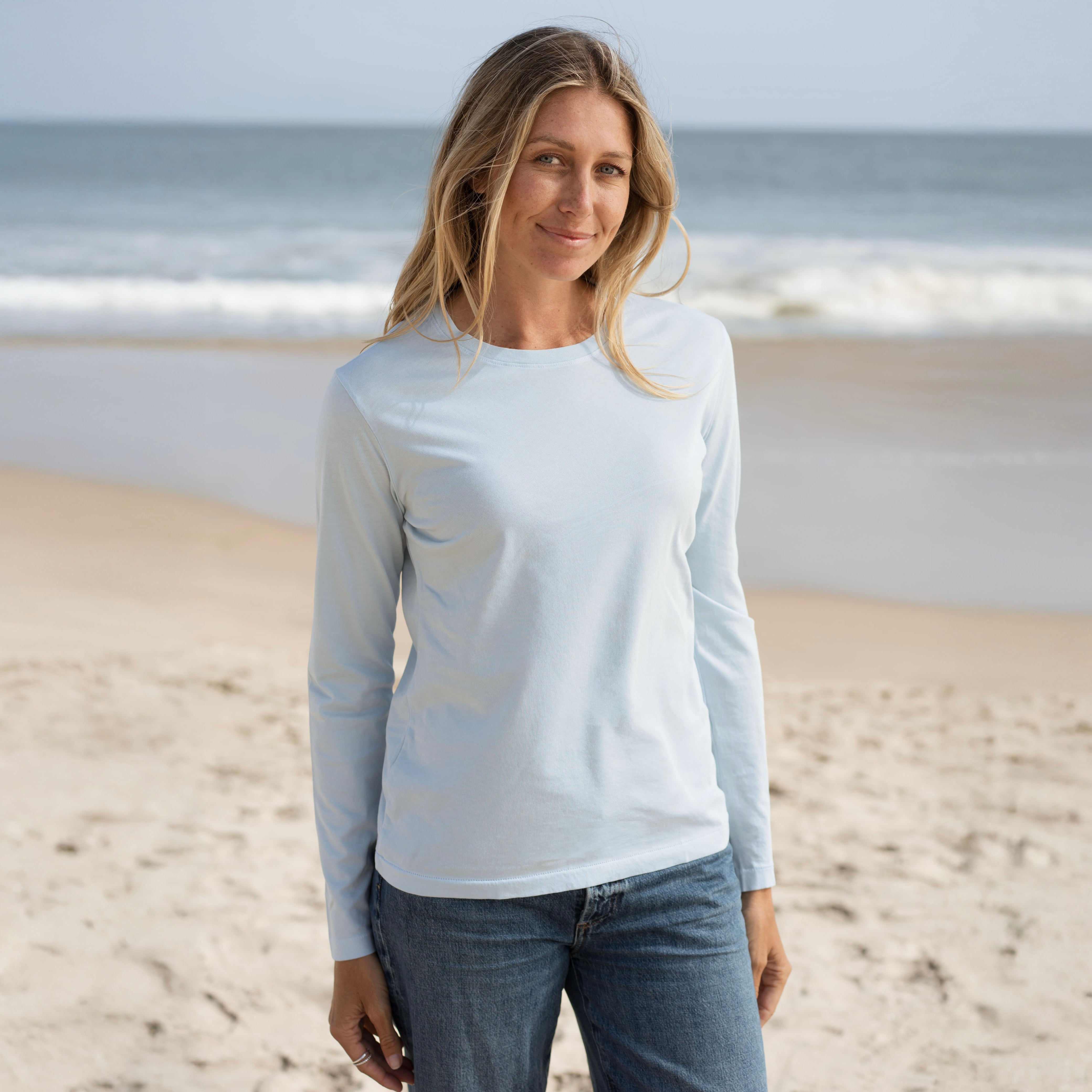 #color_sky-blue organic cotton Long Sleeve crewneck t-shirt Front