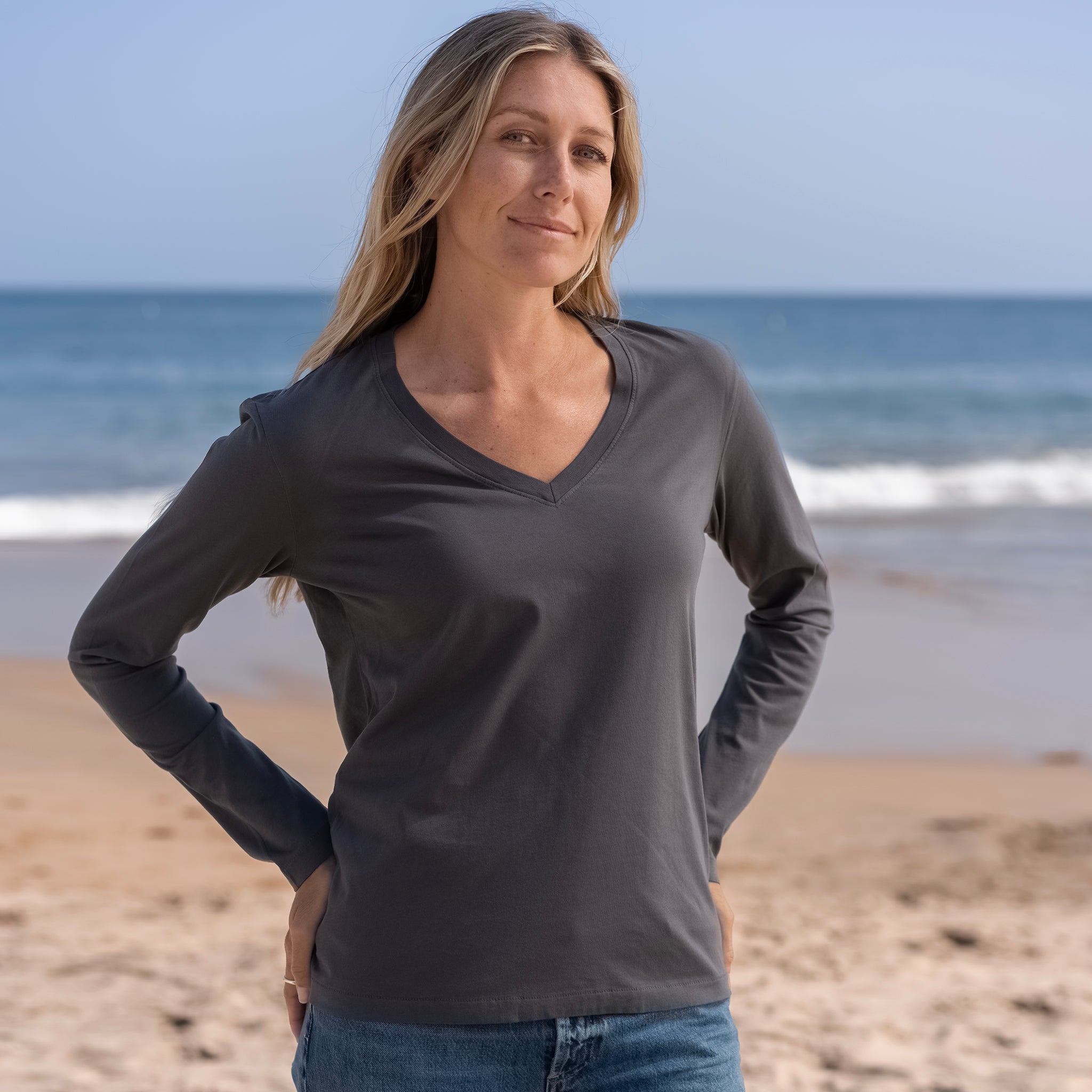 #color_dark-grey Womens Long Sleeve V Neck