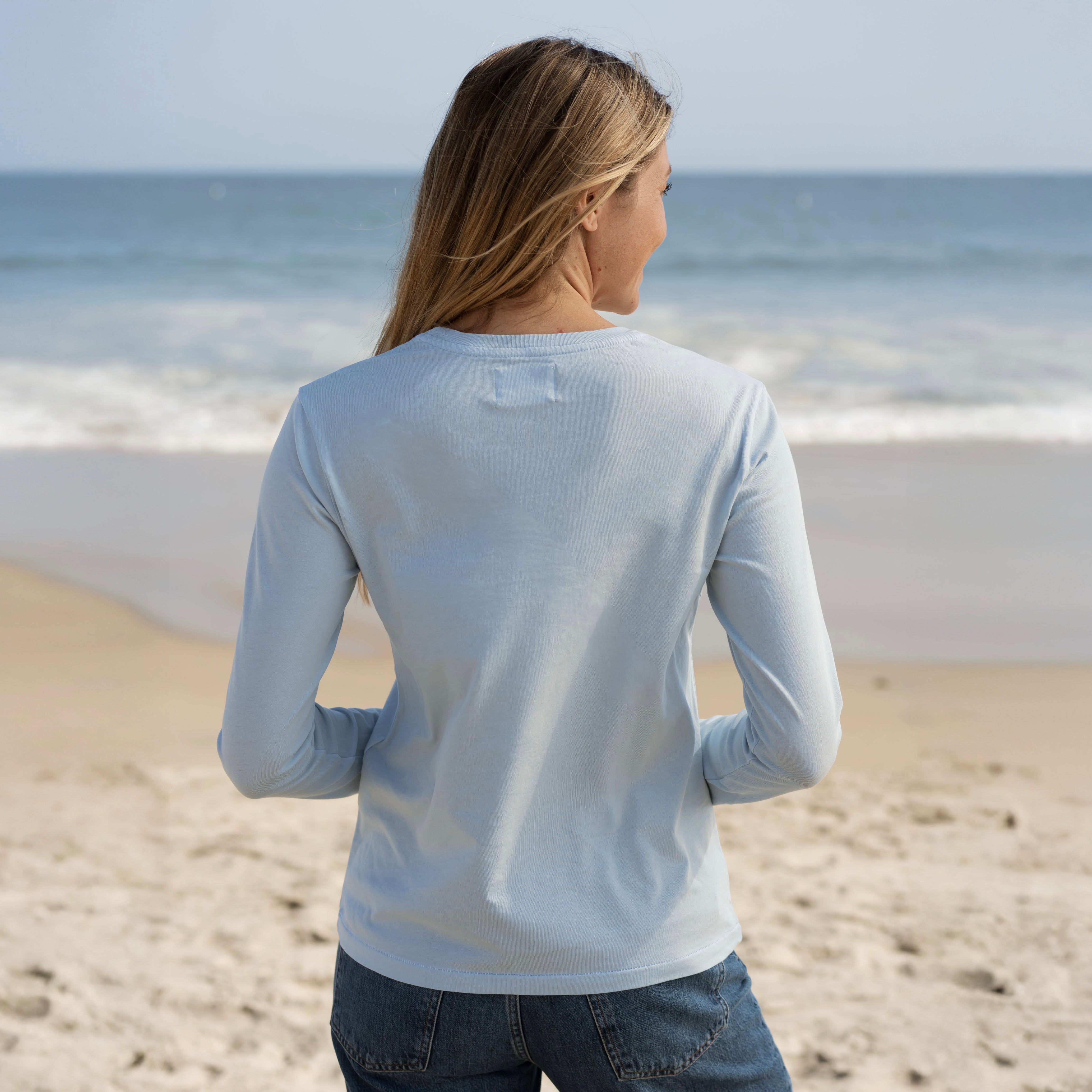 #color_sky-blue Women Long Sleeve V Neck Back