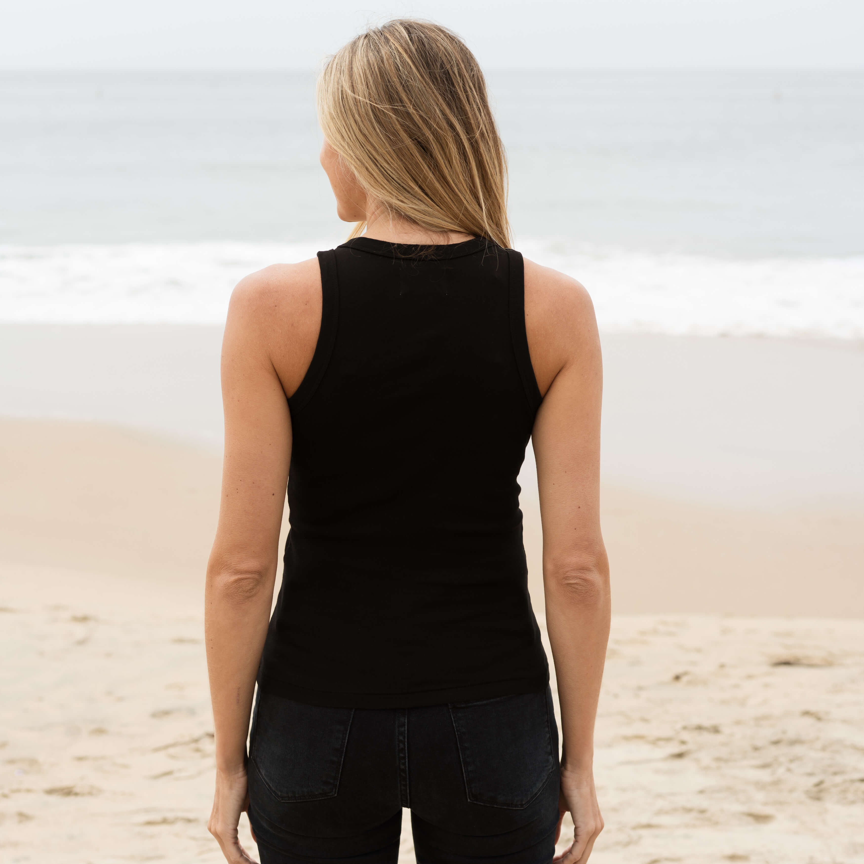 #color_black Womens Sleeveless Tank Top Back