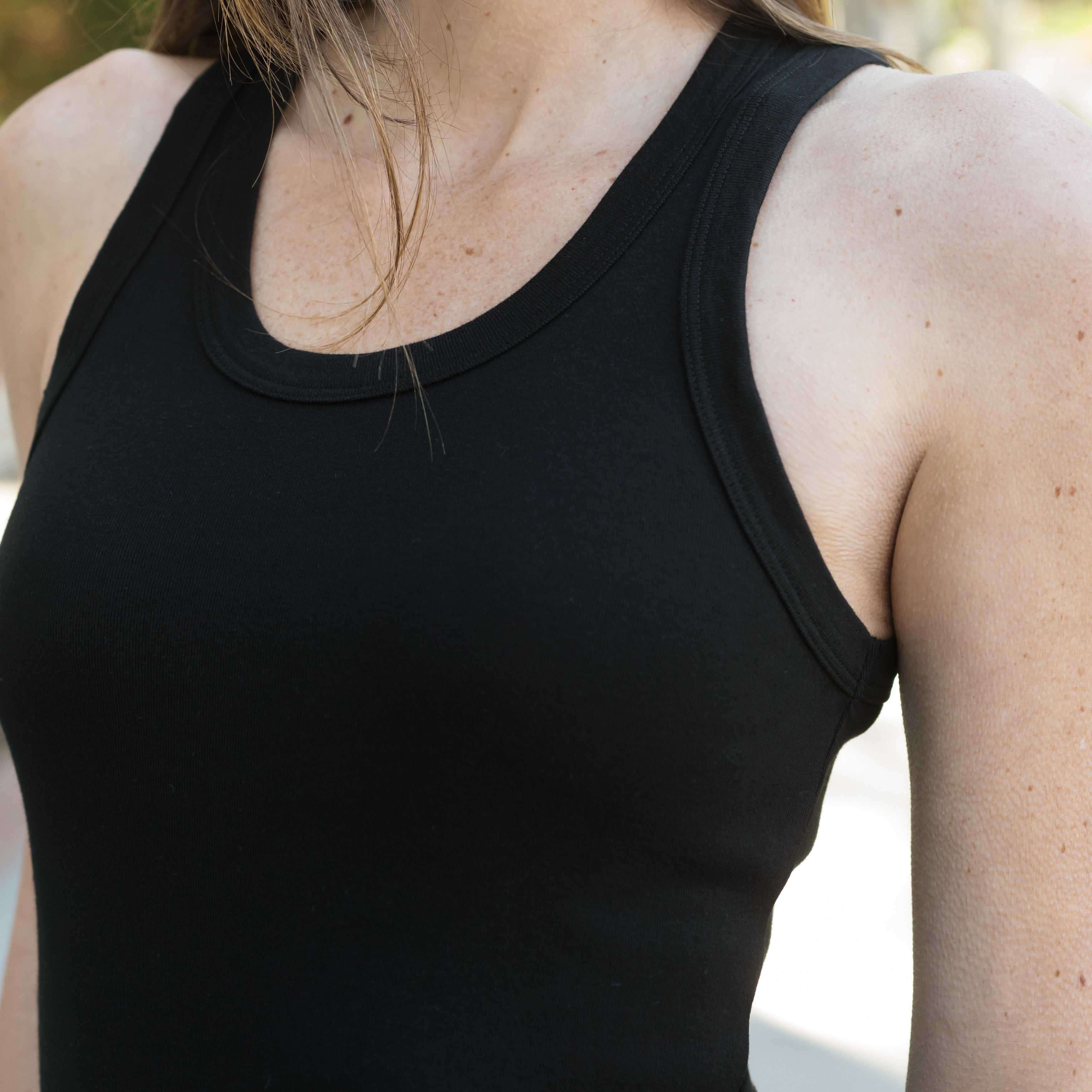 #color_black Womens Sleeveless Tank Top close view
