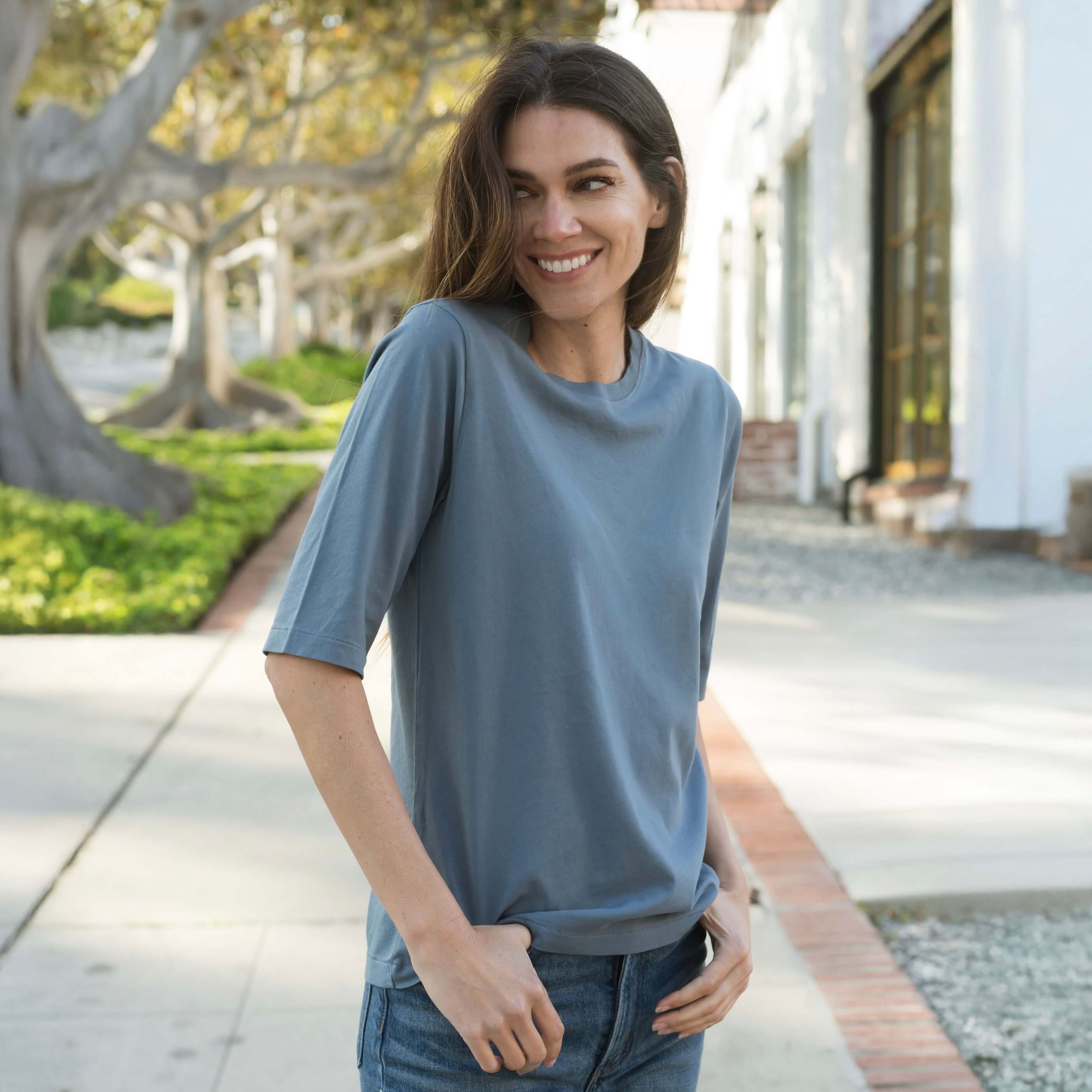 #color_dusk-blue Womens Elbow Sleeve Crew Neck Full view