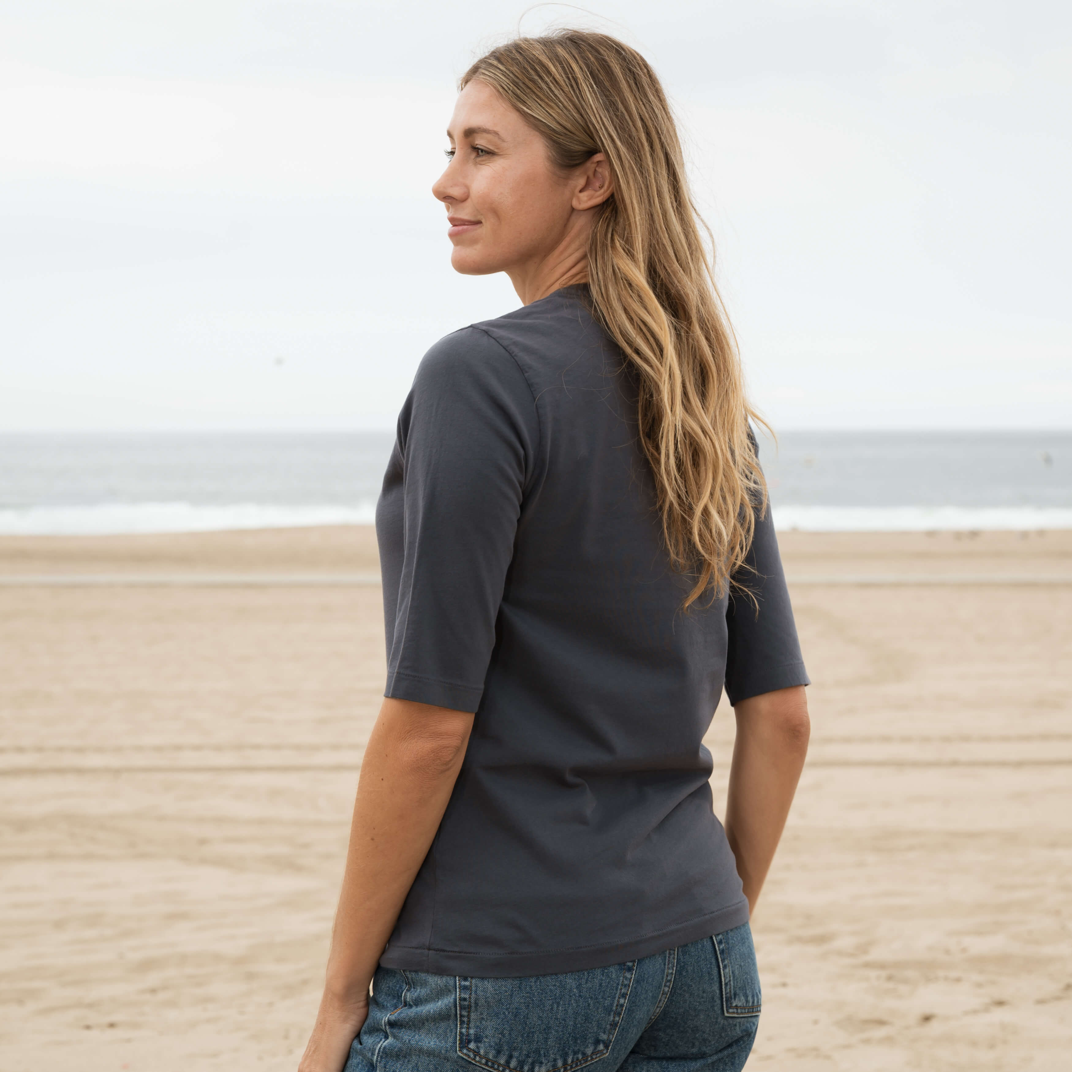 #color_dark-grey Womens Elbow Sleeve Crew Neck Side