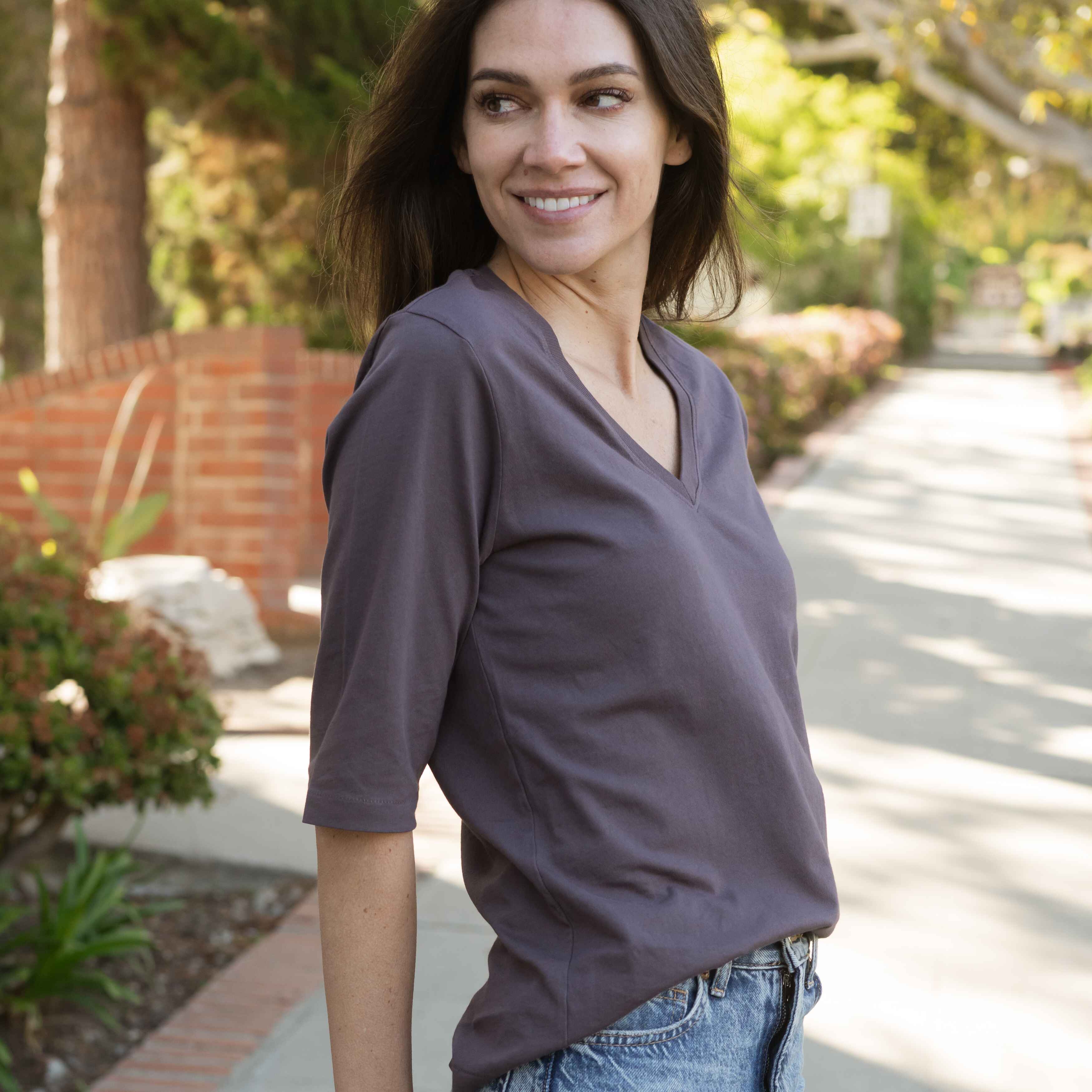 #color_faded-purple Elbow Sleeve V-Neck Side