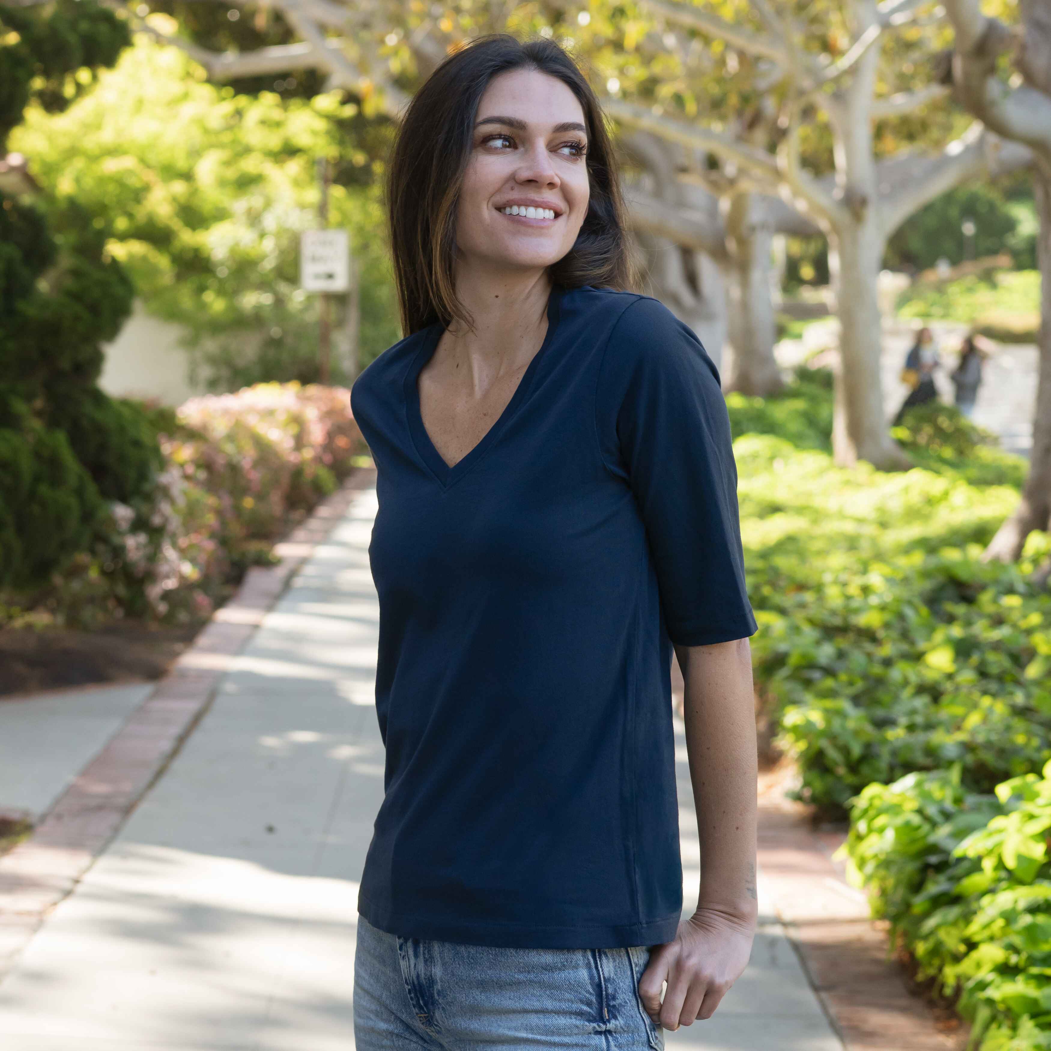 #color_navy-blue Elbow Sleeve V-Neck Side