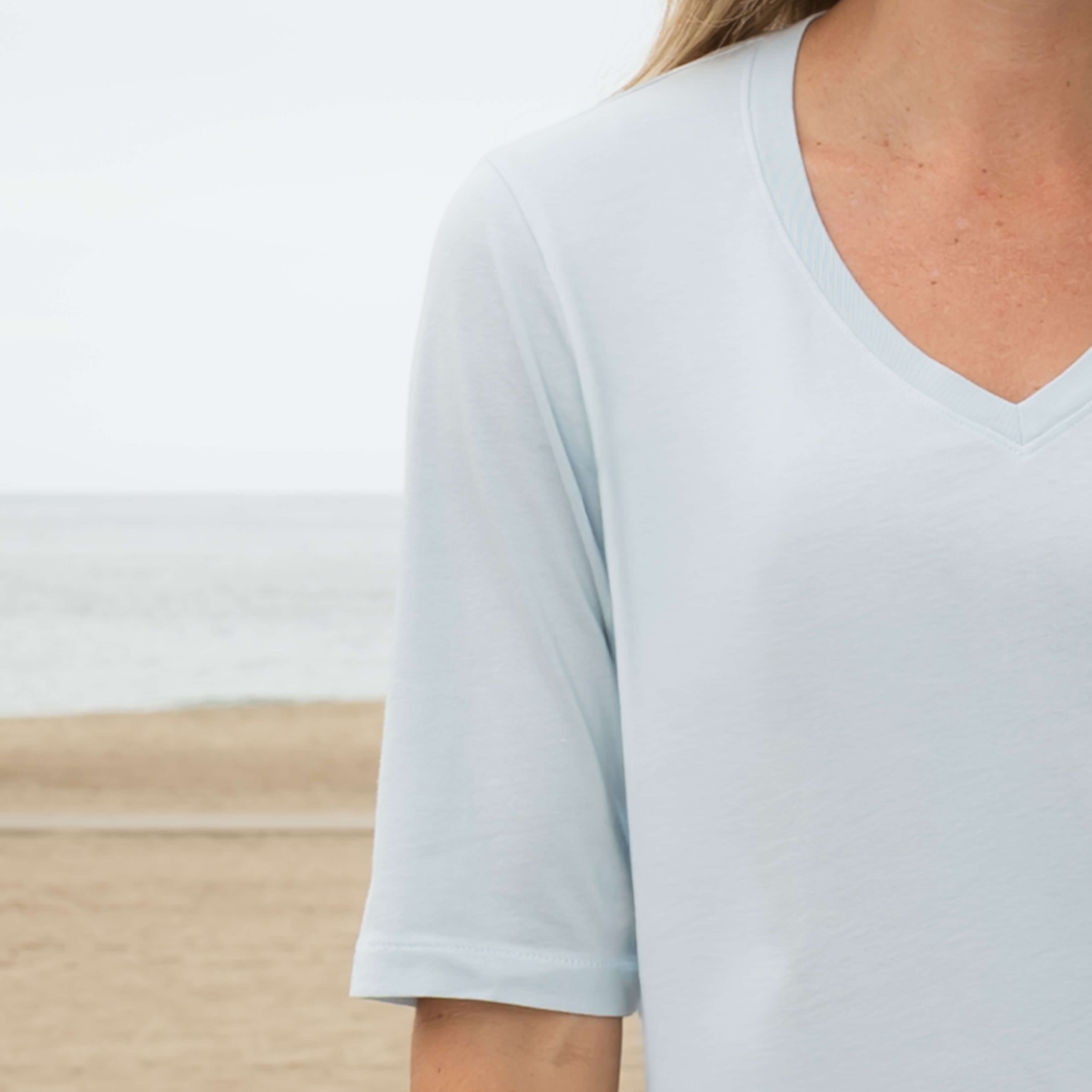 #color_sky-blue Elbow Sleeve V-Neck
