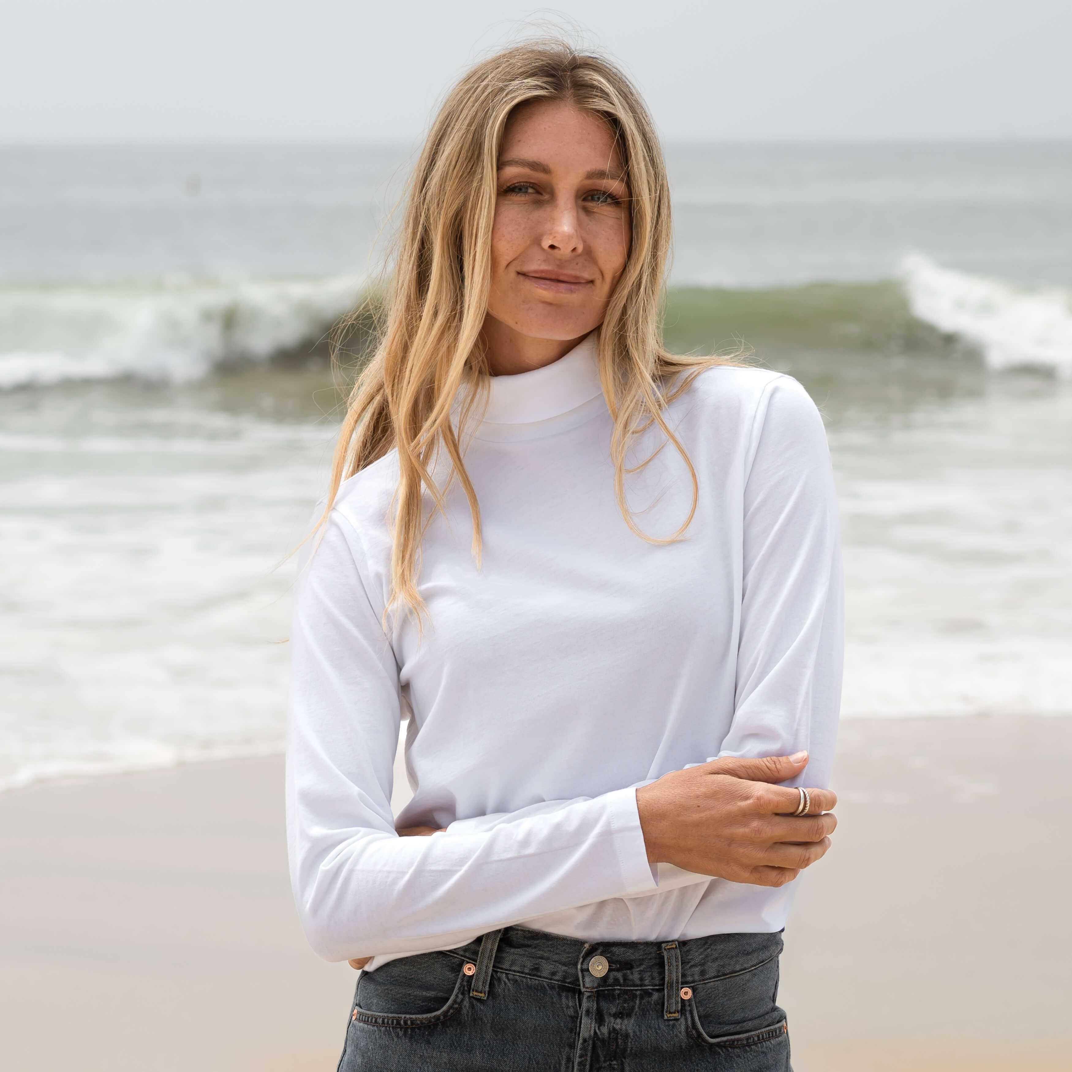 #color_white Womens Long Sleeve Turtle Neck