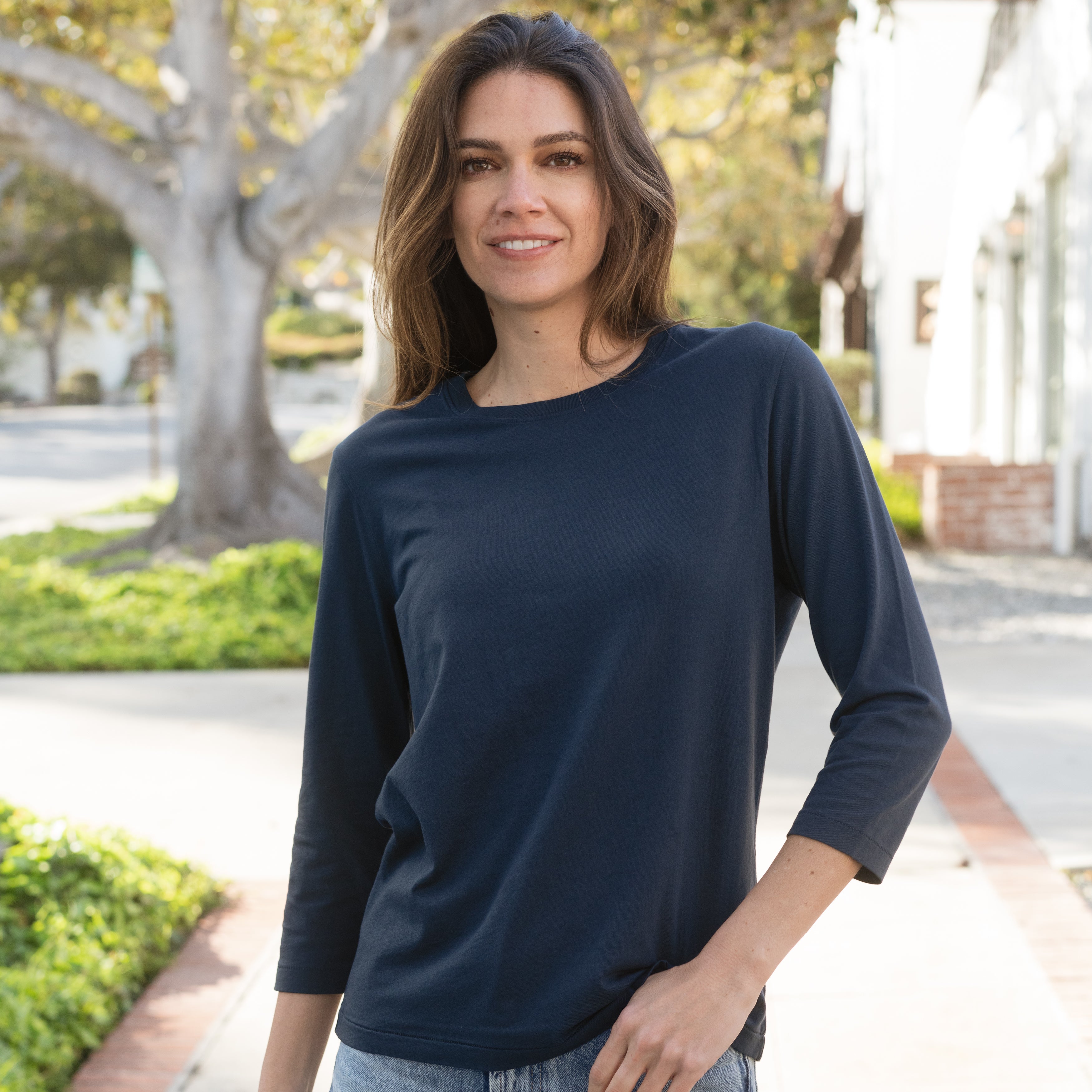 #color_navy-blue 3/4 Sleeve Crew Neck
