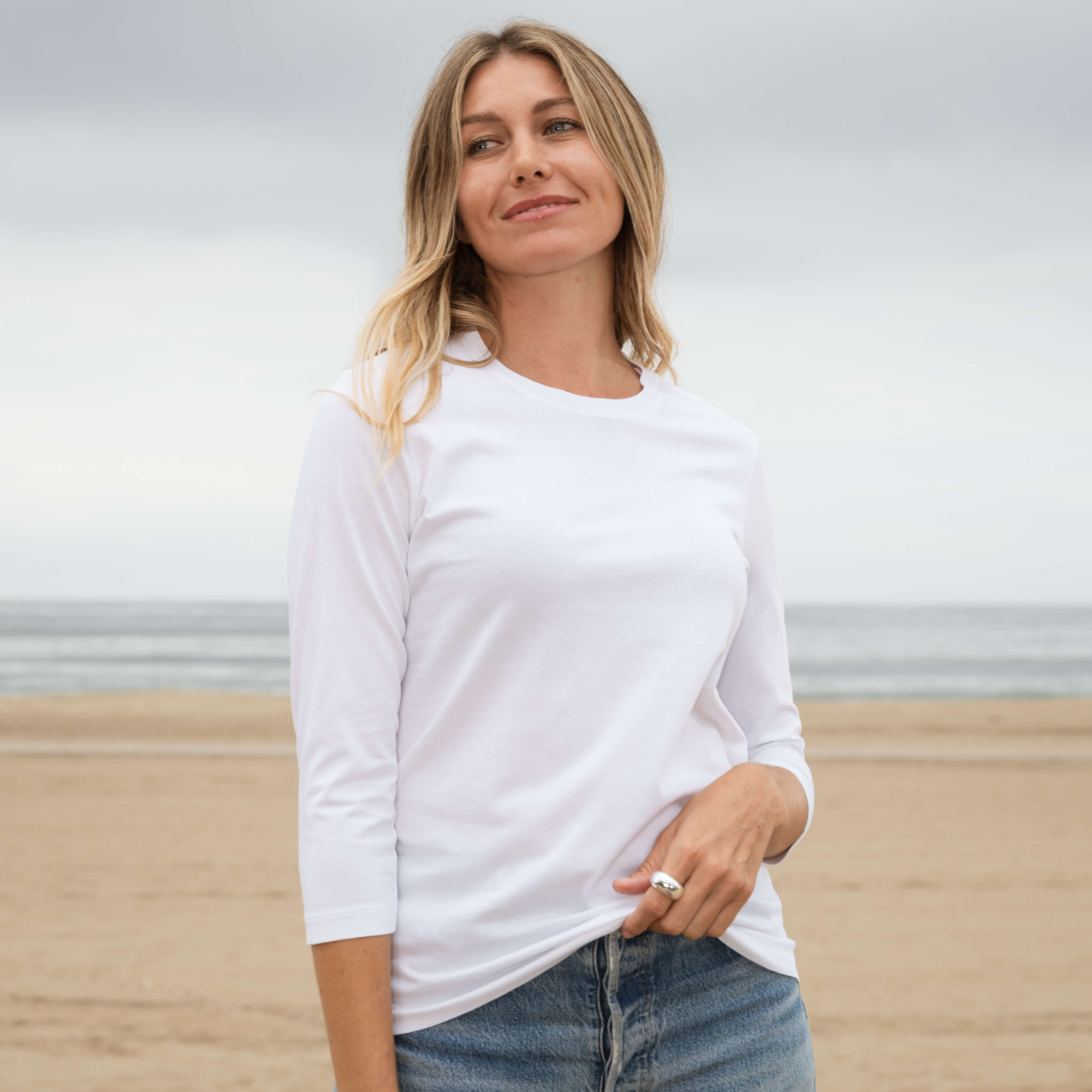#color_white 3/4 Sleeve Crew Neck