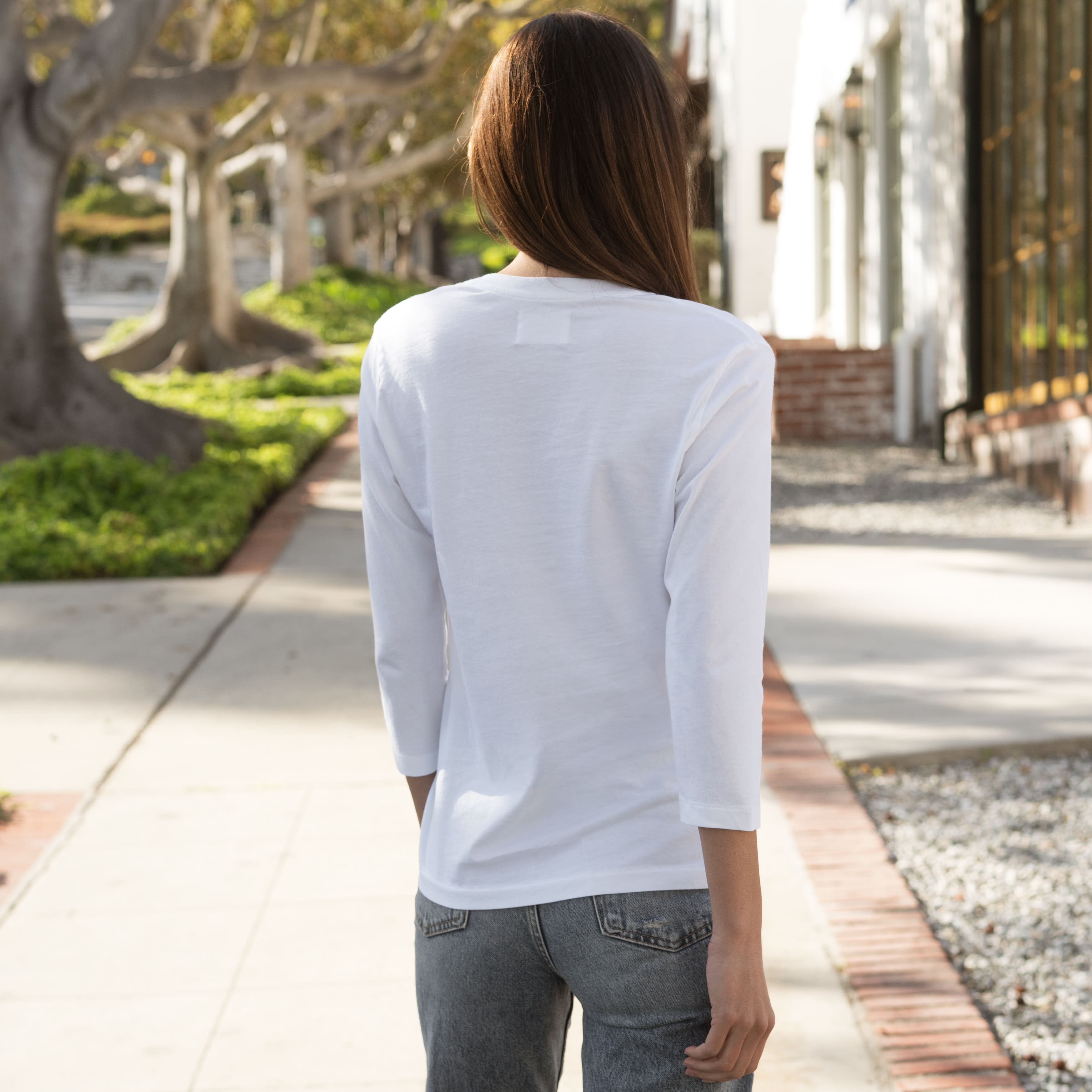 #color_white 3/4 Sleeve Crew Neck Back