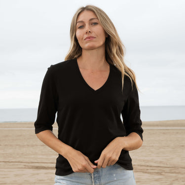 #color_black Elbow Sleeve V Neck
