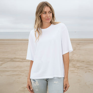 #color_white Womens Over Shoulder Curved Elbow Heavyweight Tee