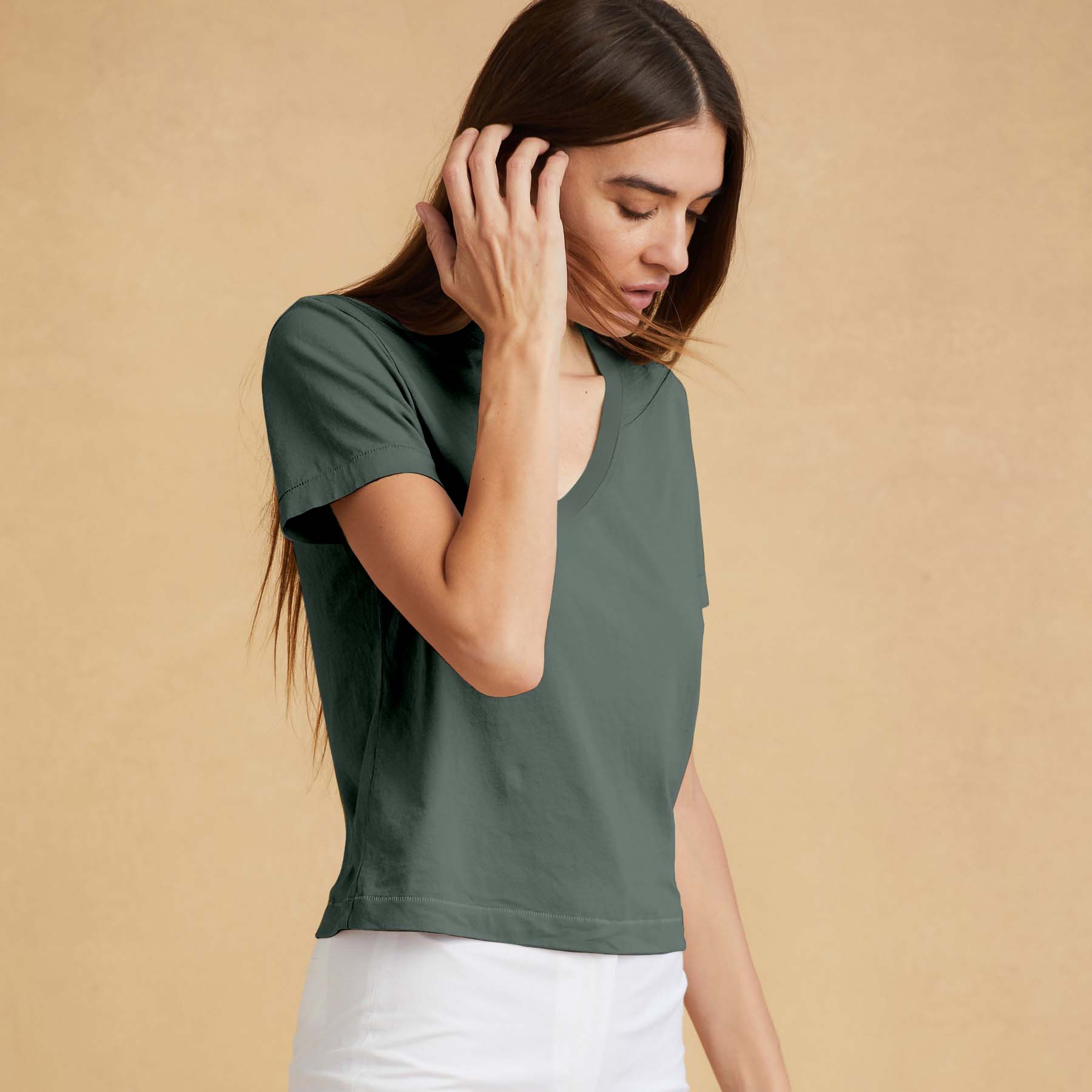 #color_forest-green Short Box Tee V Neck front