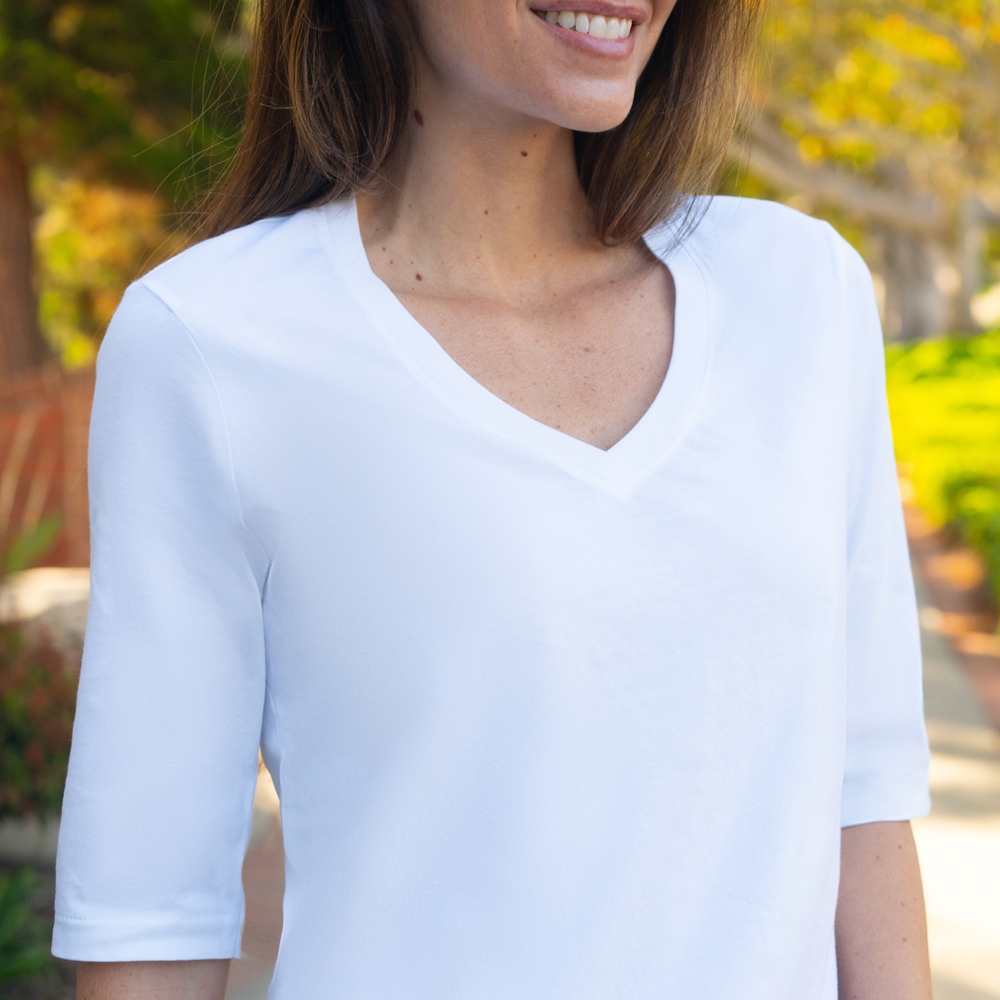 #color_white Womens Elbow Sleeve v-Neck