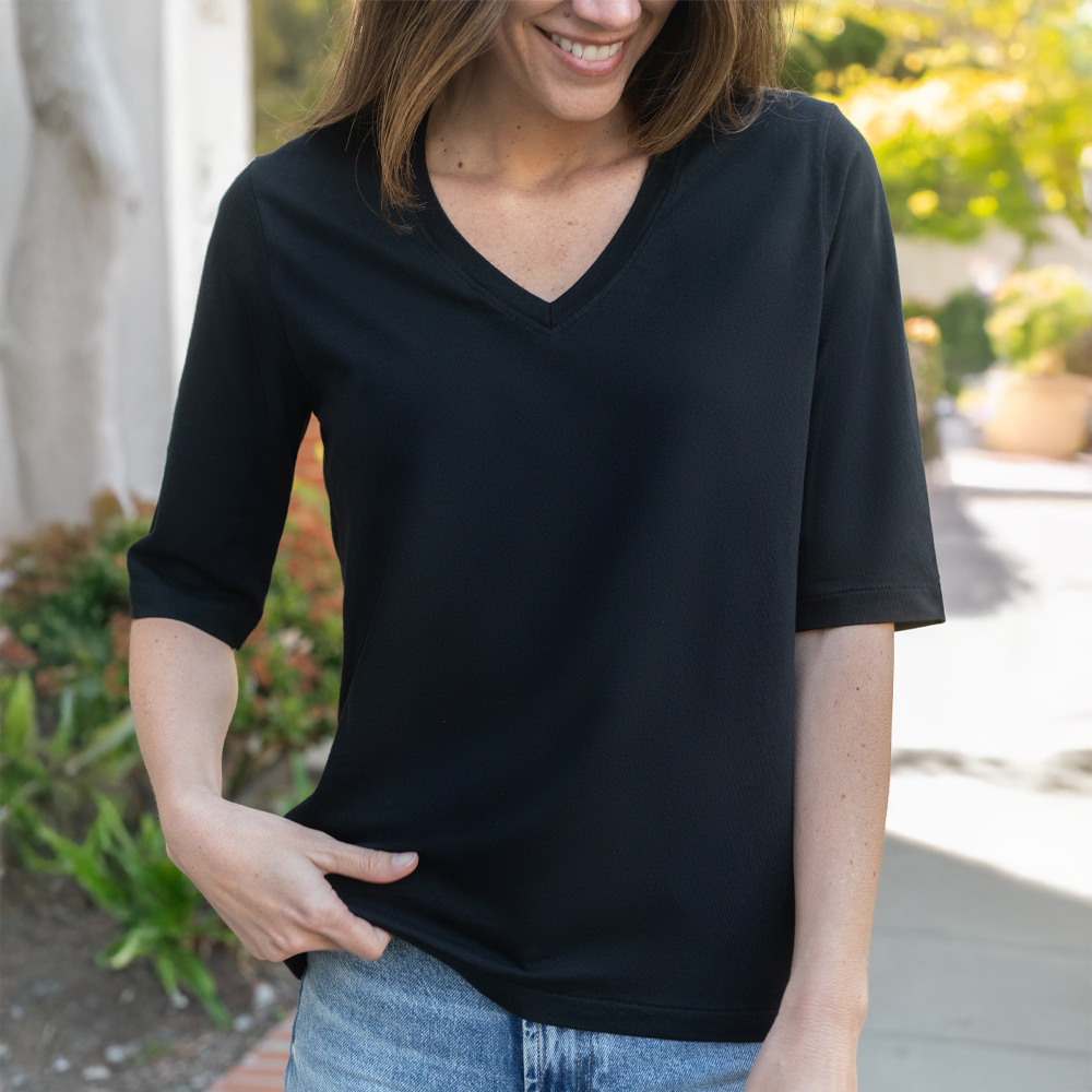 #color_black Womens Elbow Sleeve v-Neck