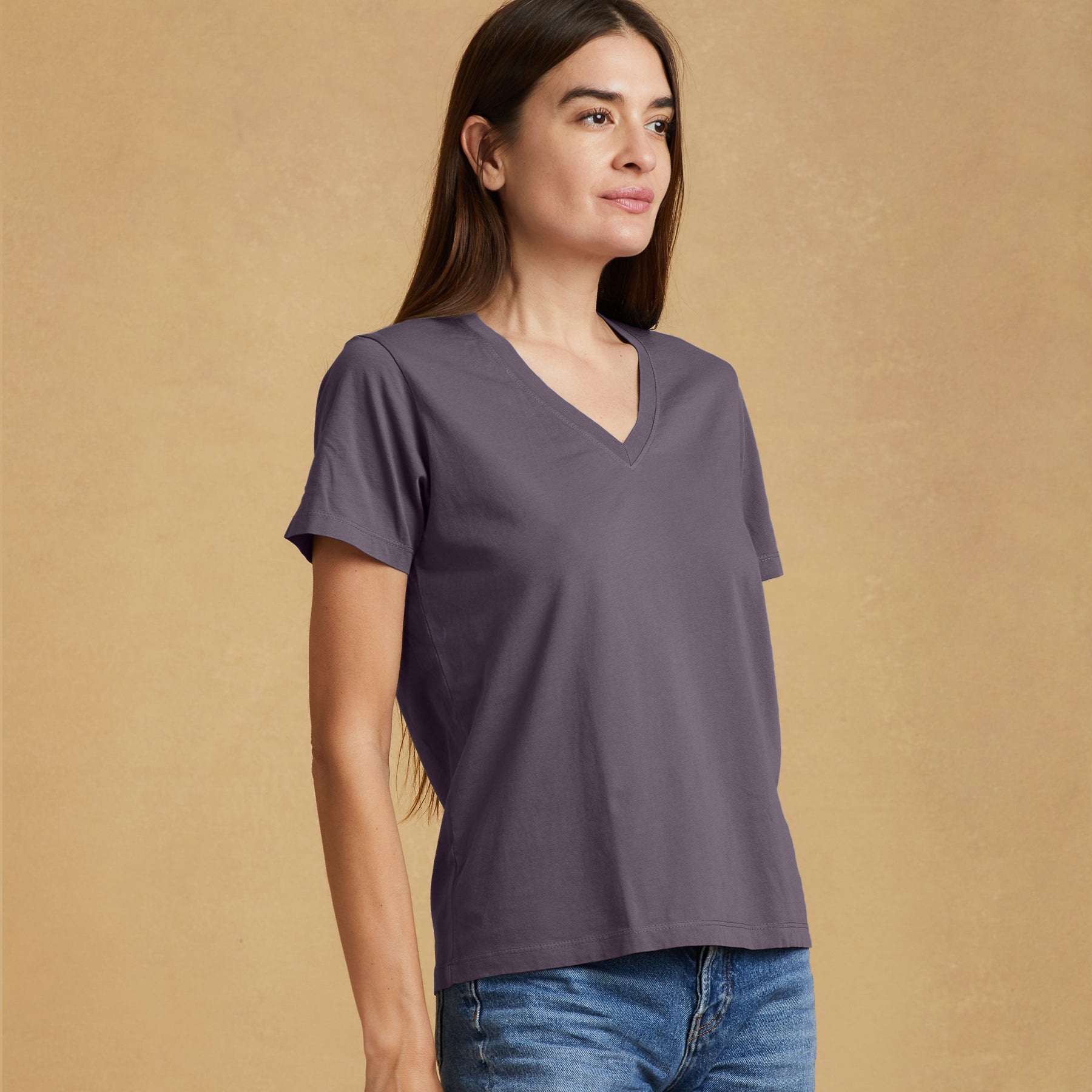 #color_faded-purple organic cotton V-Neck t-shirt 