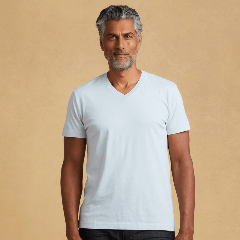 sky-blue organic cotton V-Neck t-shirt