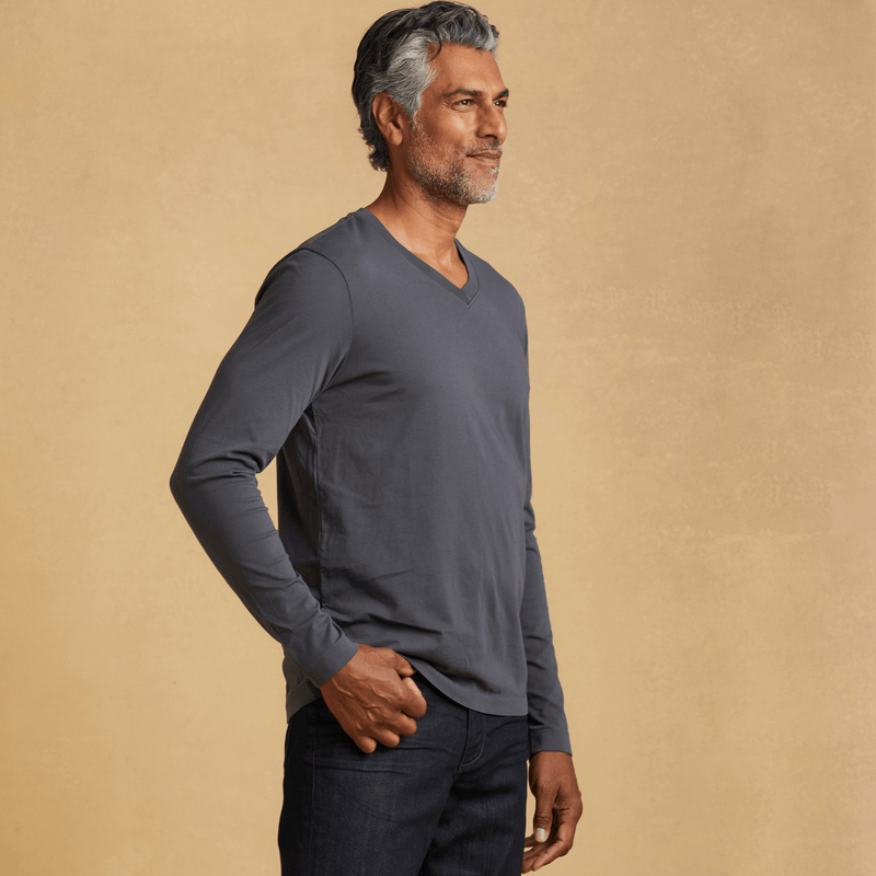dark-grey organic cotton Long sleeve V-Neck t-shirt