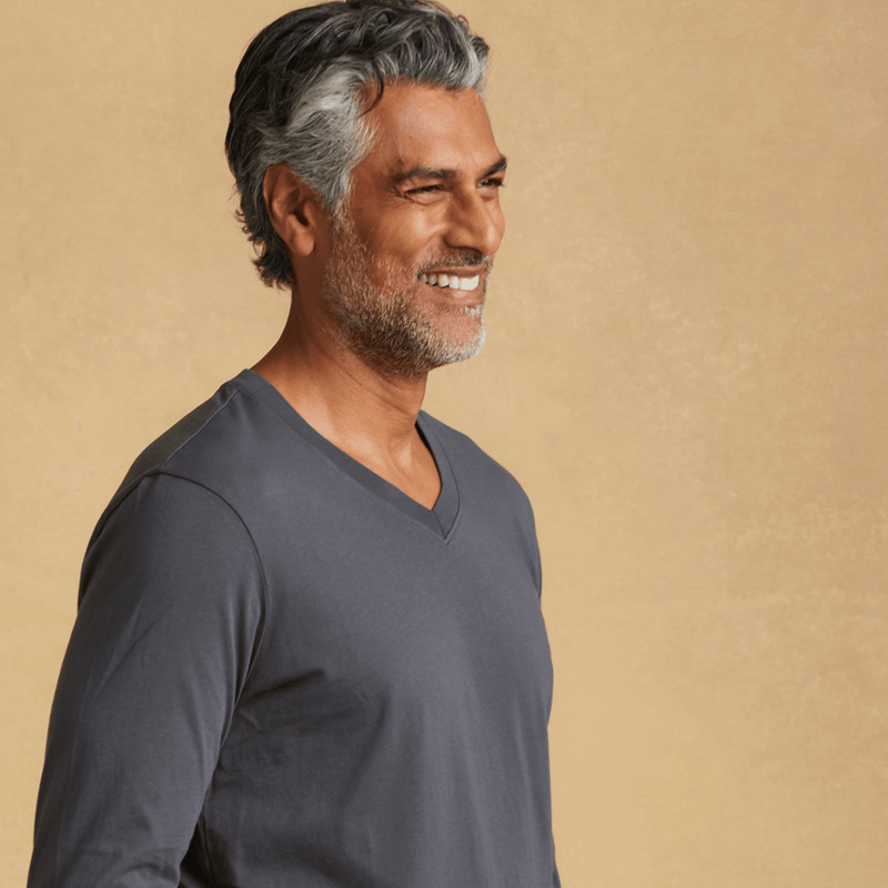 dark-grey organic cotton Long sleeve V-Neck t-shirt
