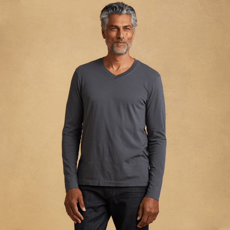 dark-grey organic cotton Long sleeve V-Neck t-shirt