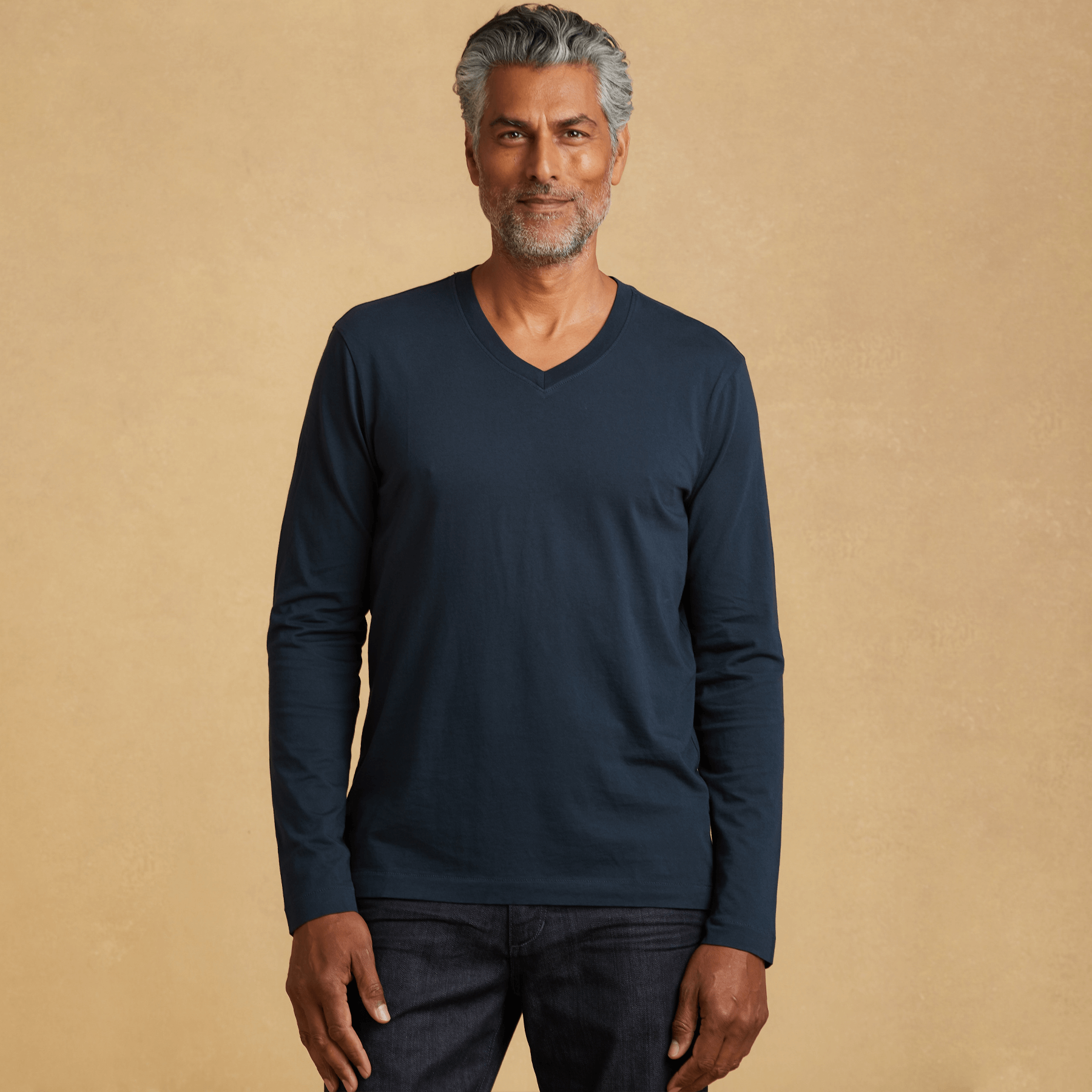 #color_navy-blue organic cotton Long sleeve V-Neck t-shirt