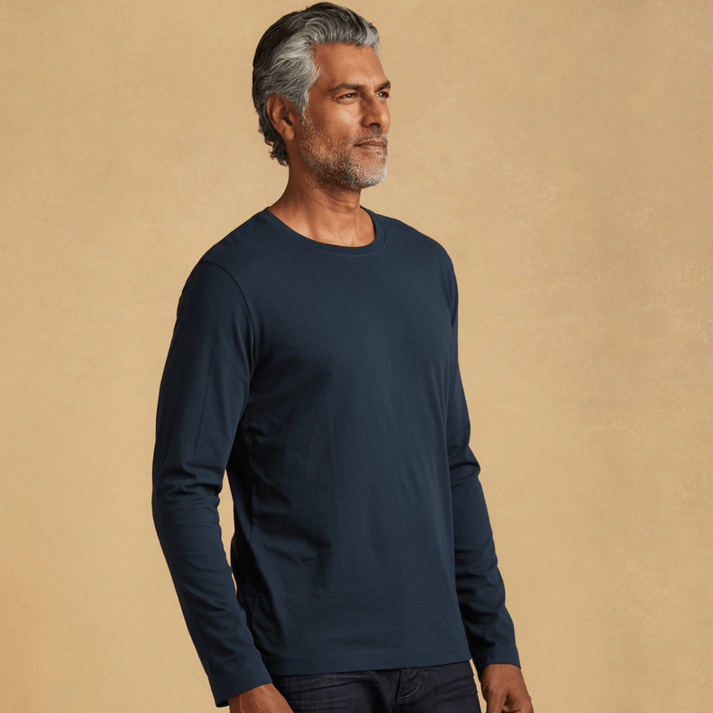 navy-blue organic men's long sleeve cotton t-shirt front