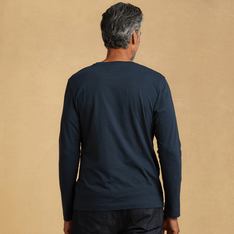 navy-blue organic men's long sleeve cotton t-shirt front