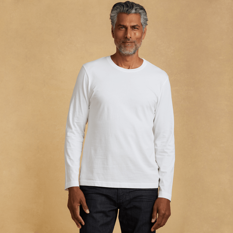white organic men's long sleeve cotton t-shirt front