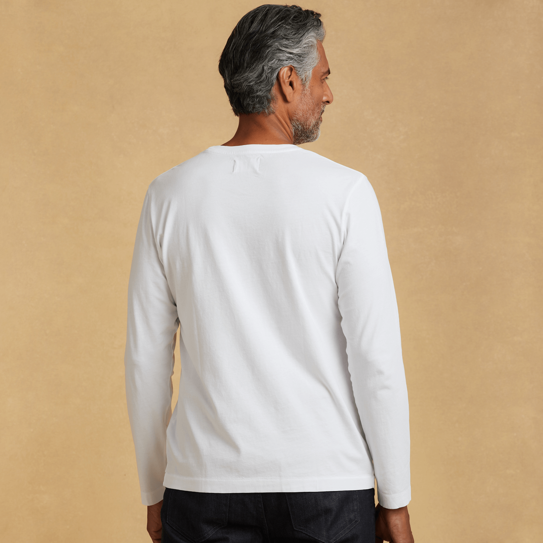#color_white organic men's long sleeve cotton t-shirt back