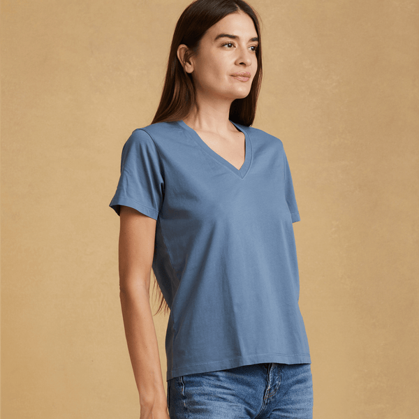 dusk-blue organic cotton V-Neck t-shirt