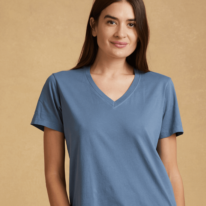 dusk-blue organic cotton V-Neck t-shirt